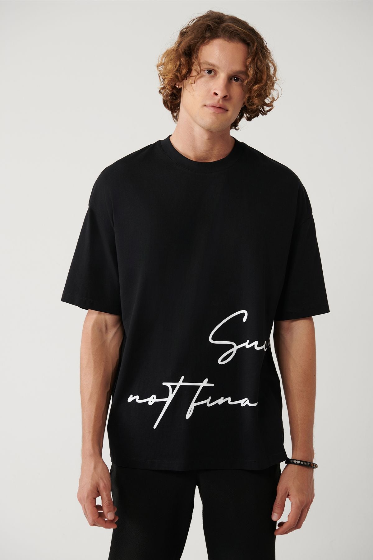 Men's black 100 %cotton bike collar printed T-shirt A41y1038