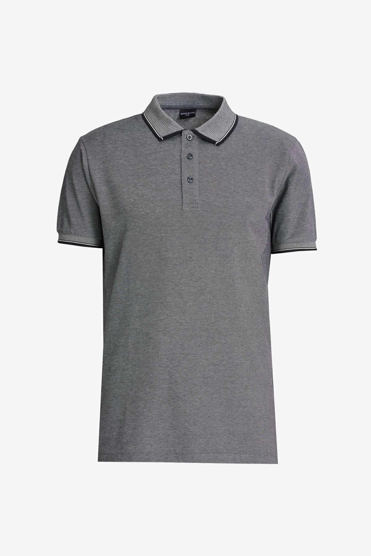 Men's black-open black-gray 3-point-free cotton slim fit narrow cut into a curved polo collar t-shirt