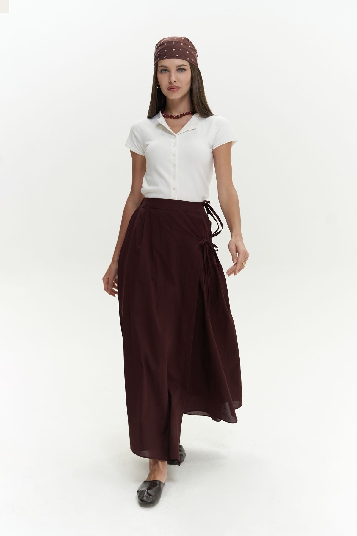 Aida rope detail pleated burgundy skirt
