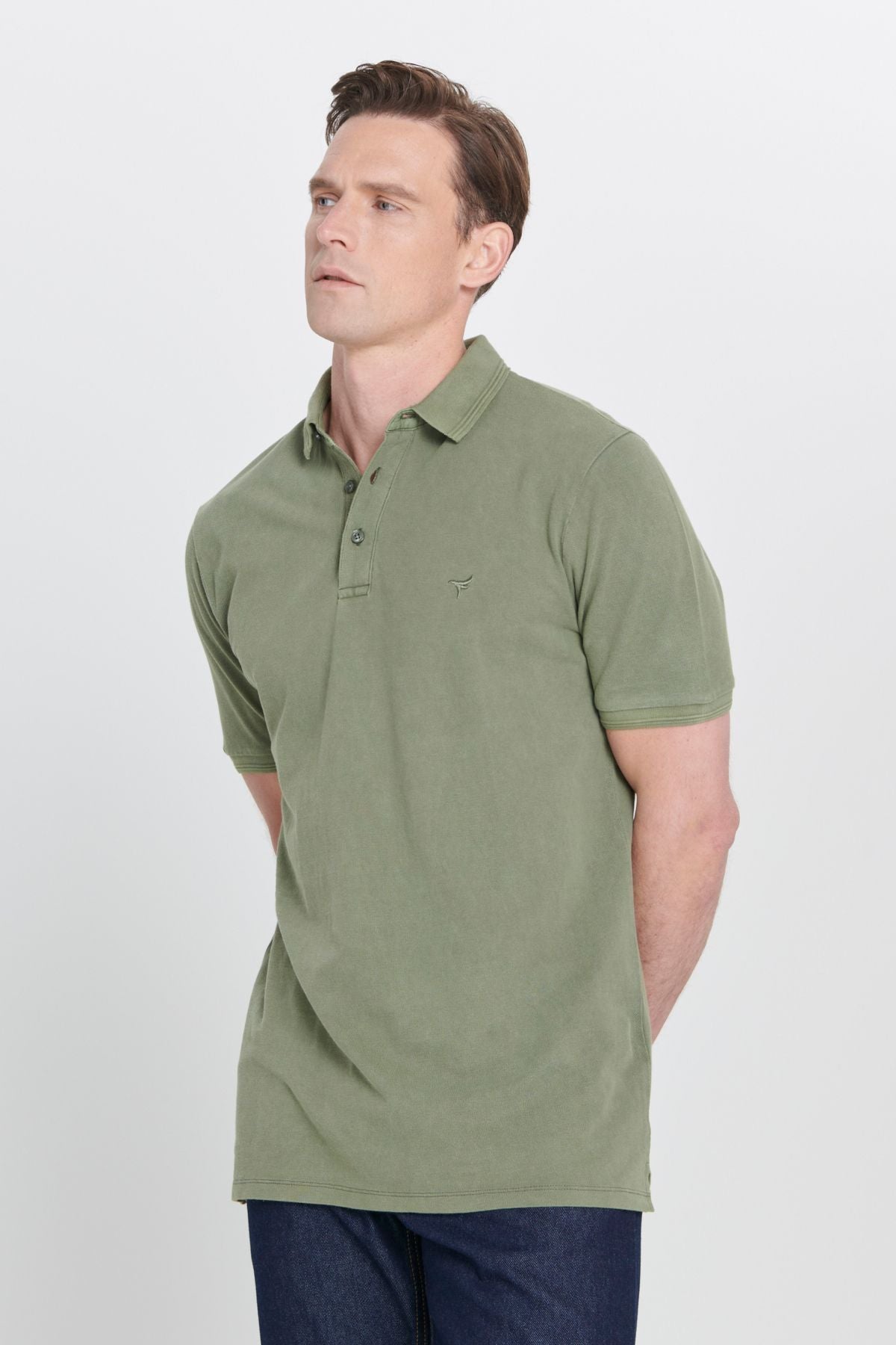 Men's Khaki Slim Fit Night Cut Polo Yaka 100 %Cotton Patterned T -shirt