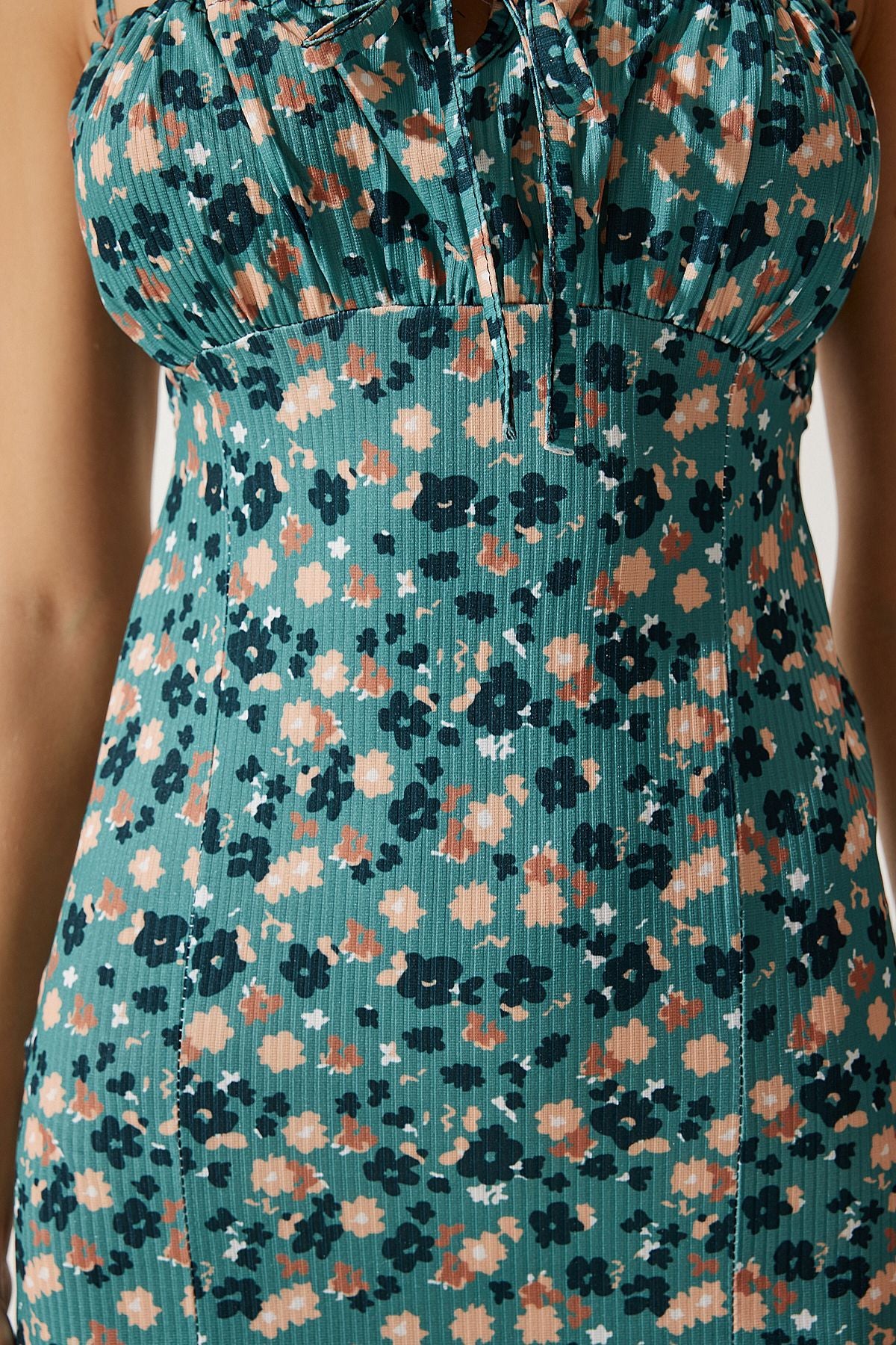Women's oil green floral slit knitted dress CI00029