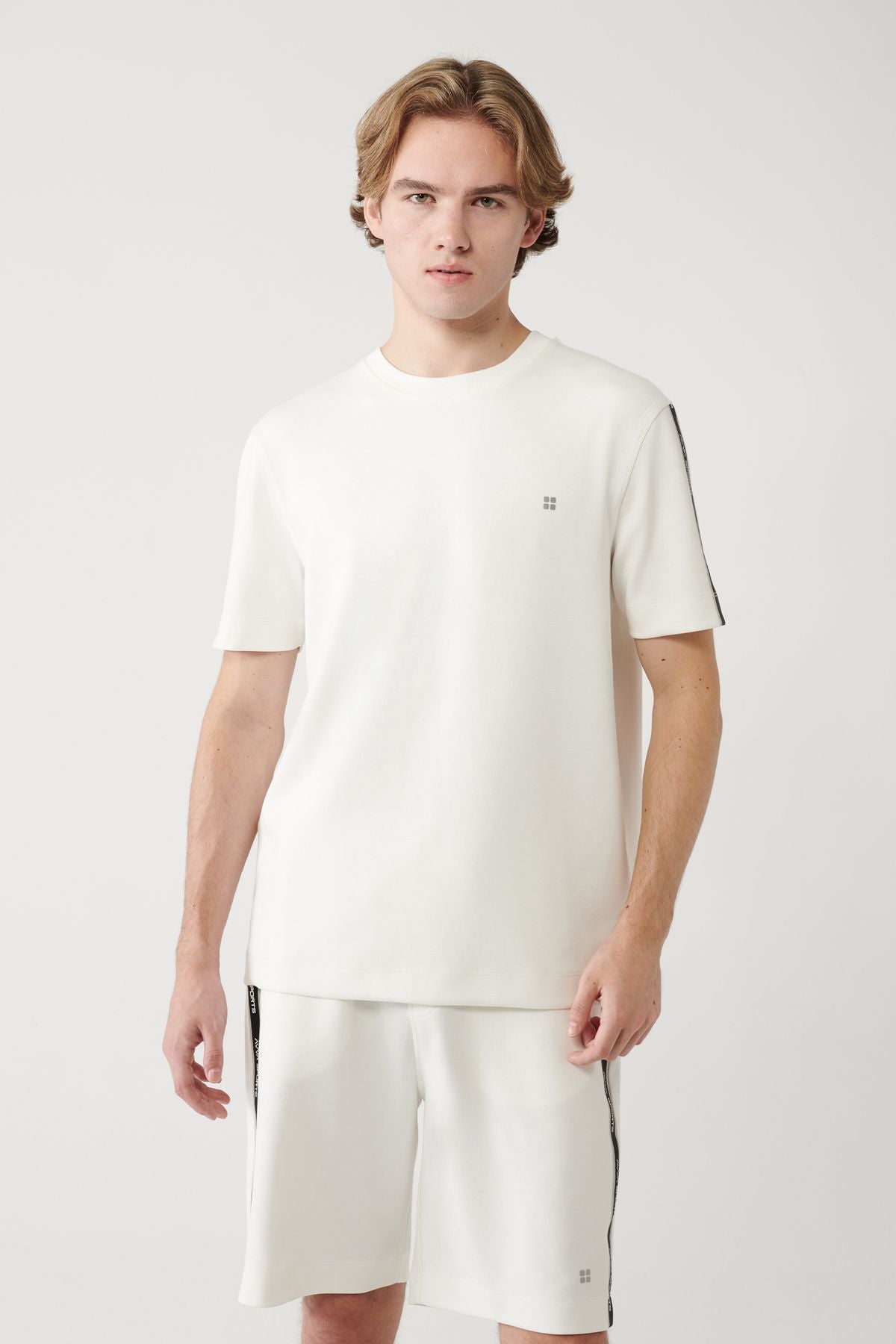 Men's White Soft Touch Bicycle Collar Printed T-Shirt A41y1327