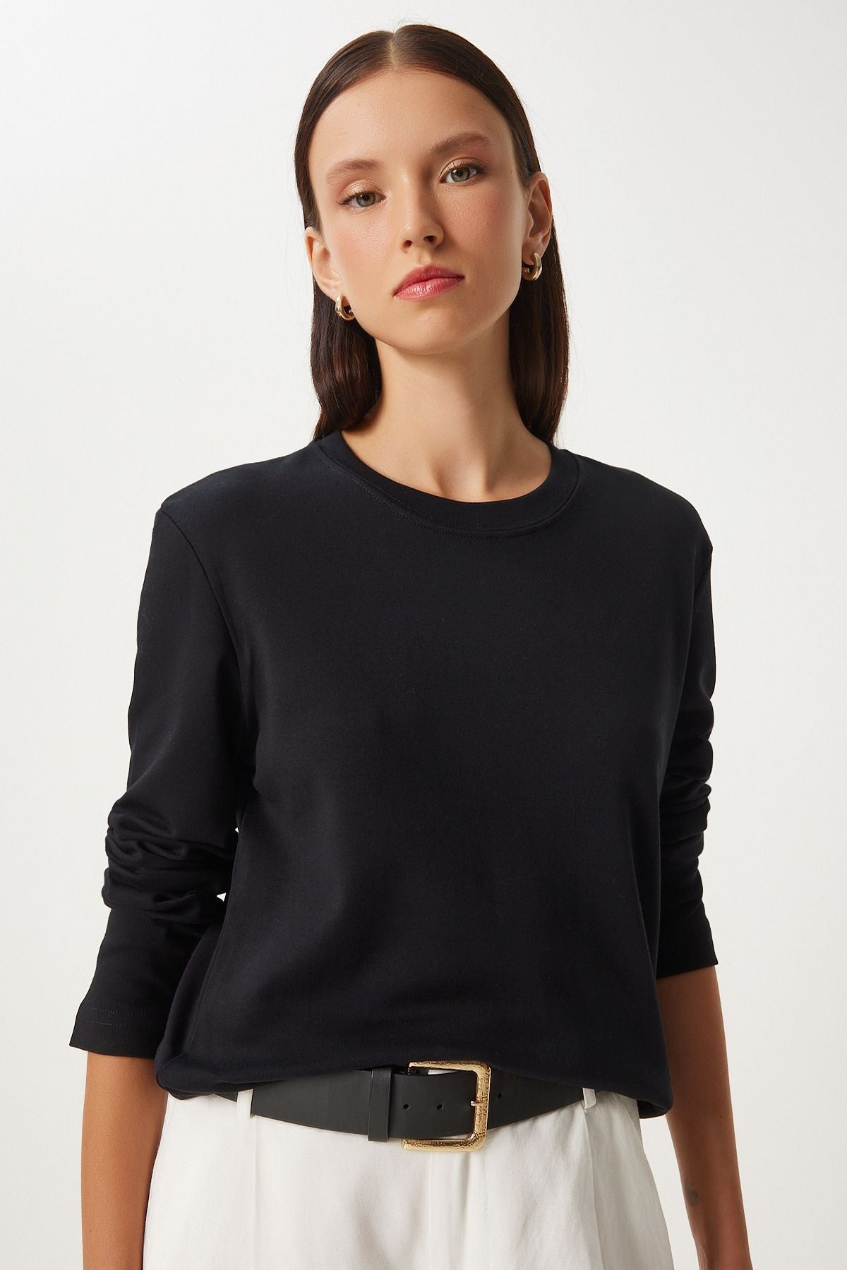 Woman Black Cotton Basic Knitting Blouse NJ00155