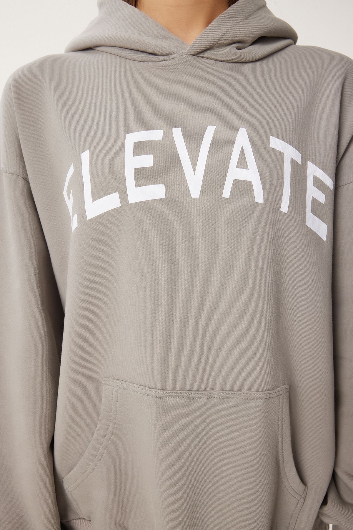 Women's gray hooded printed oversiz knitting sweatshirt ce00095