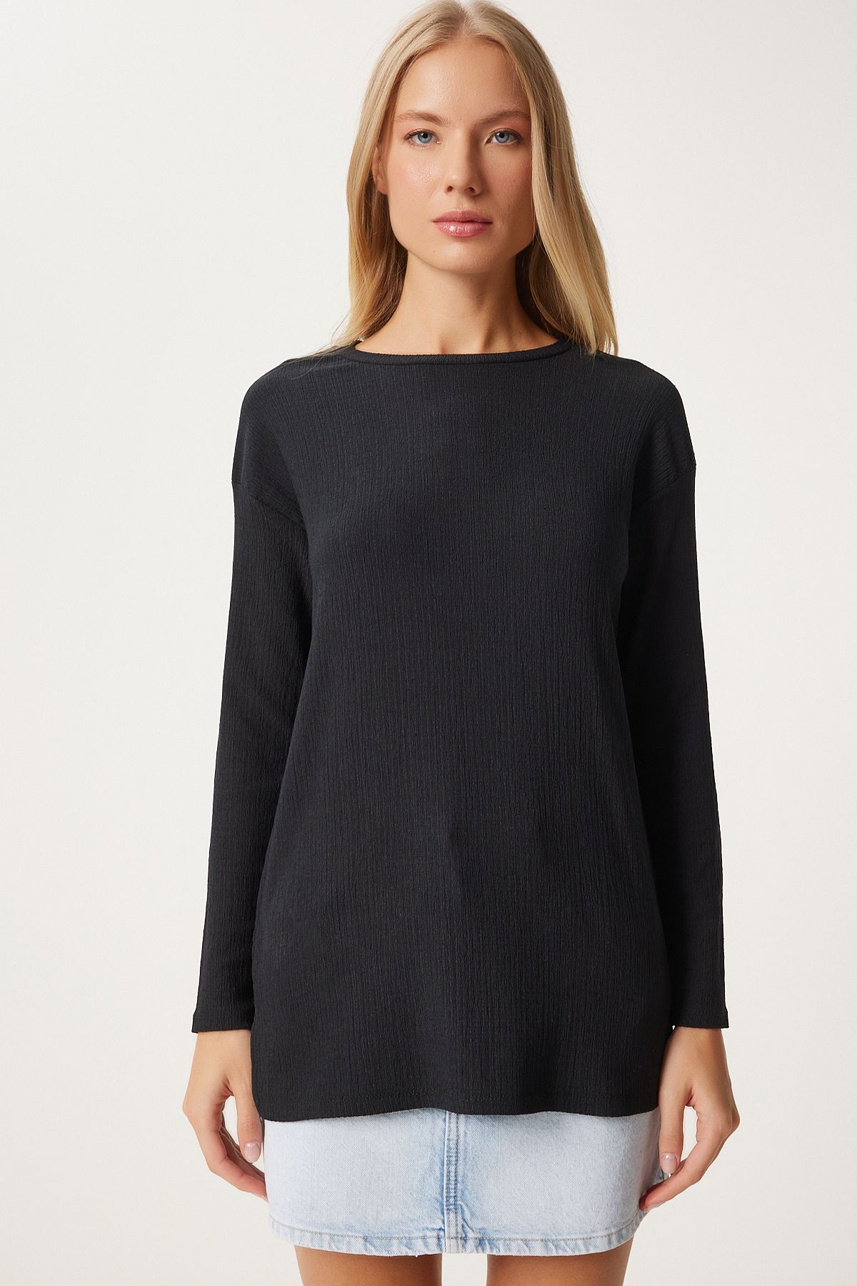 Women's black patterned long sleeve knitted blouse ZH00038