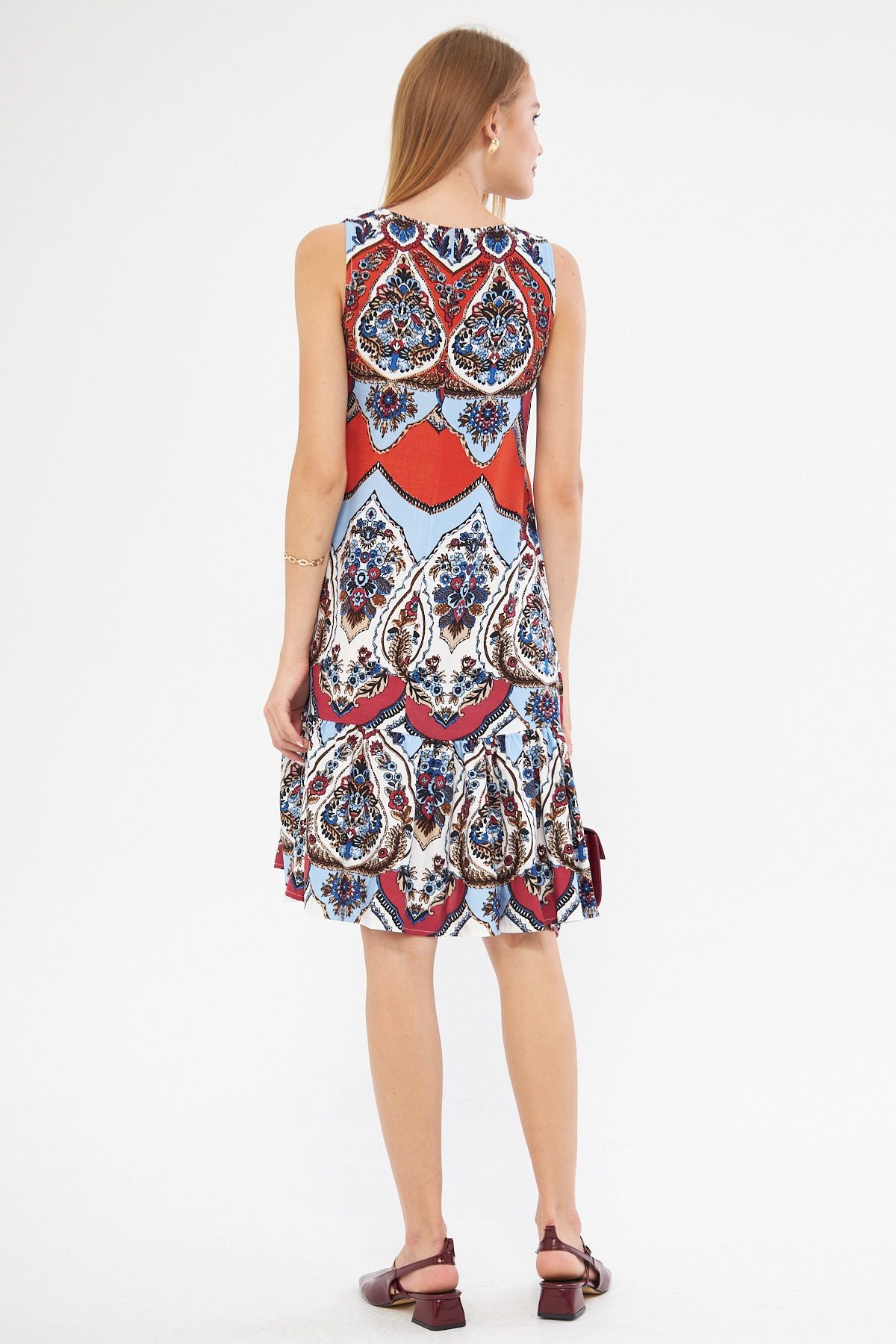 Female tile patterned sleeveless skirt frilly dress ARM-22K001142
