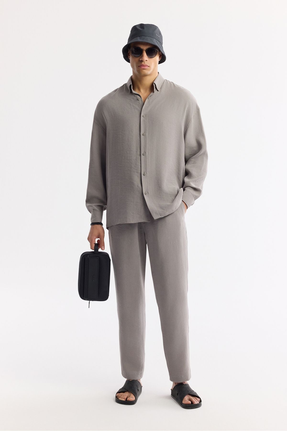 Male Nardo Gray Gray Brit with British Modal Mixed Casual Cut Oversize Fit Shirt A51y2168