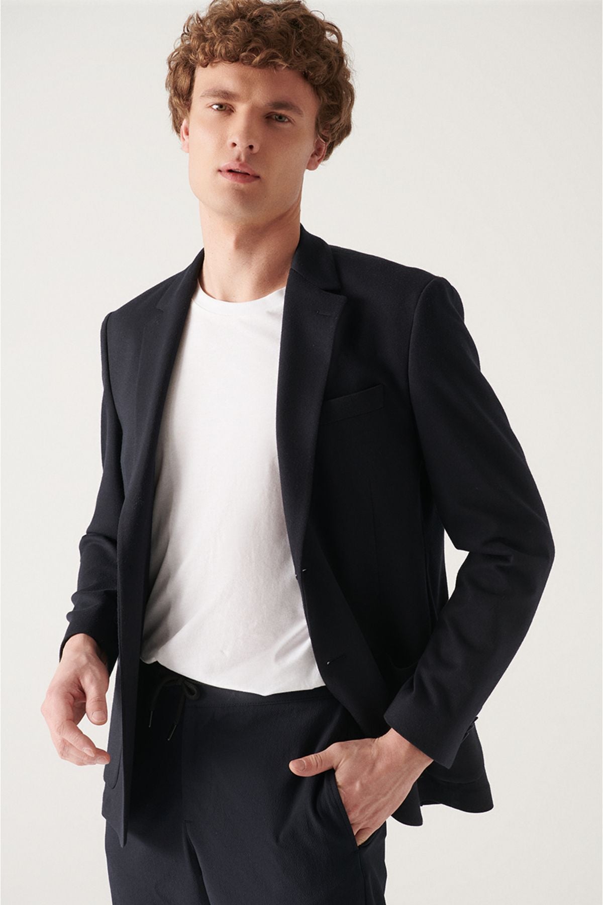 Men's Navy Blue Knitting Flexible Lined Jacket E004001