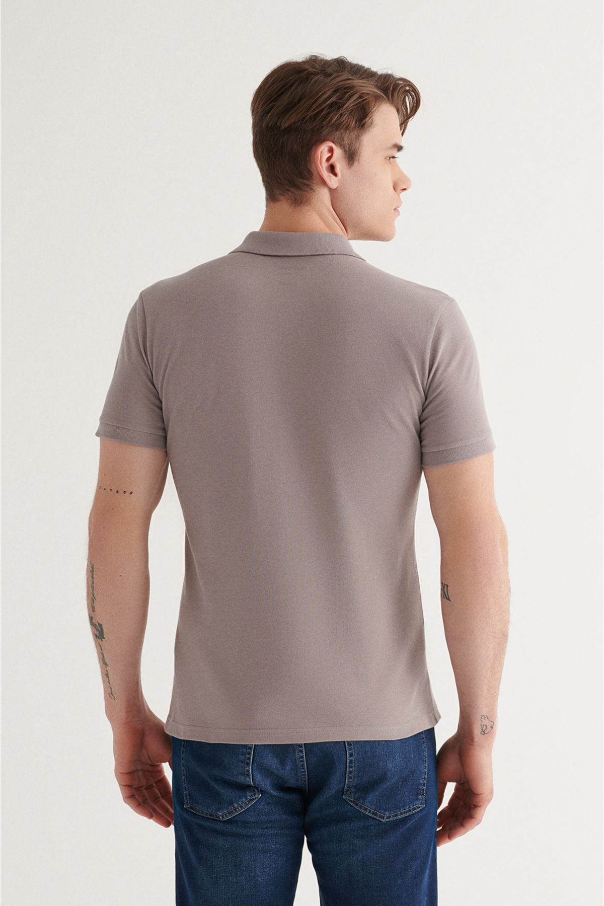 Men's Dark Mink 100 %Cotton Cool Polo Yaka T-shirt E001004