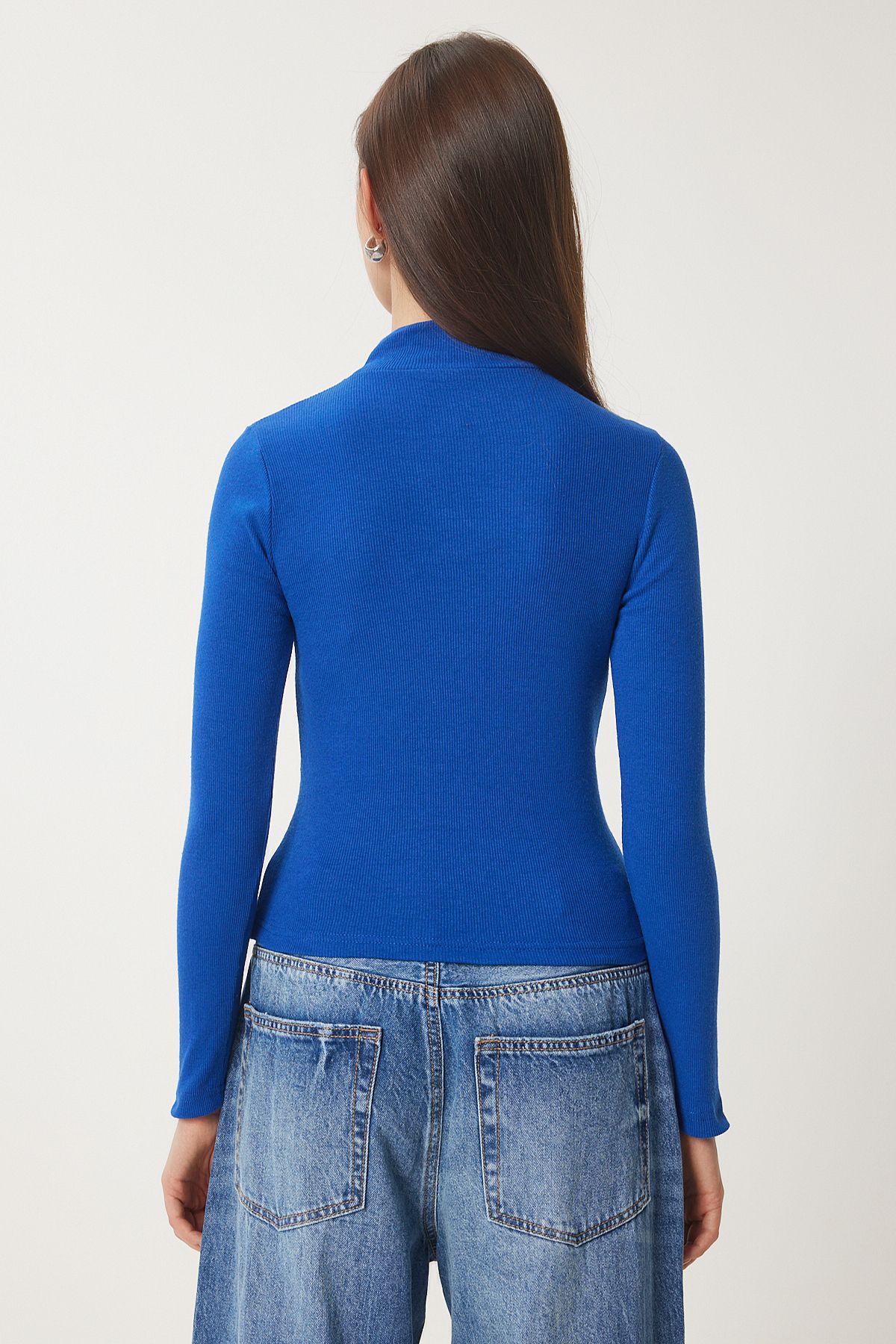 Woman Dark Blue Cut Out Detailed Wick Knitting Blouse GT00065