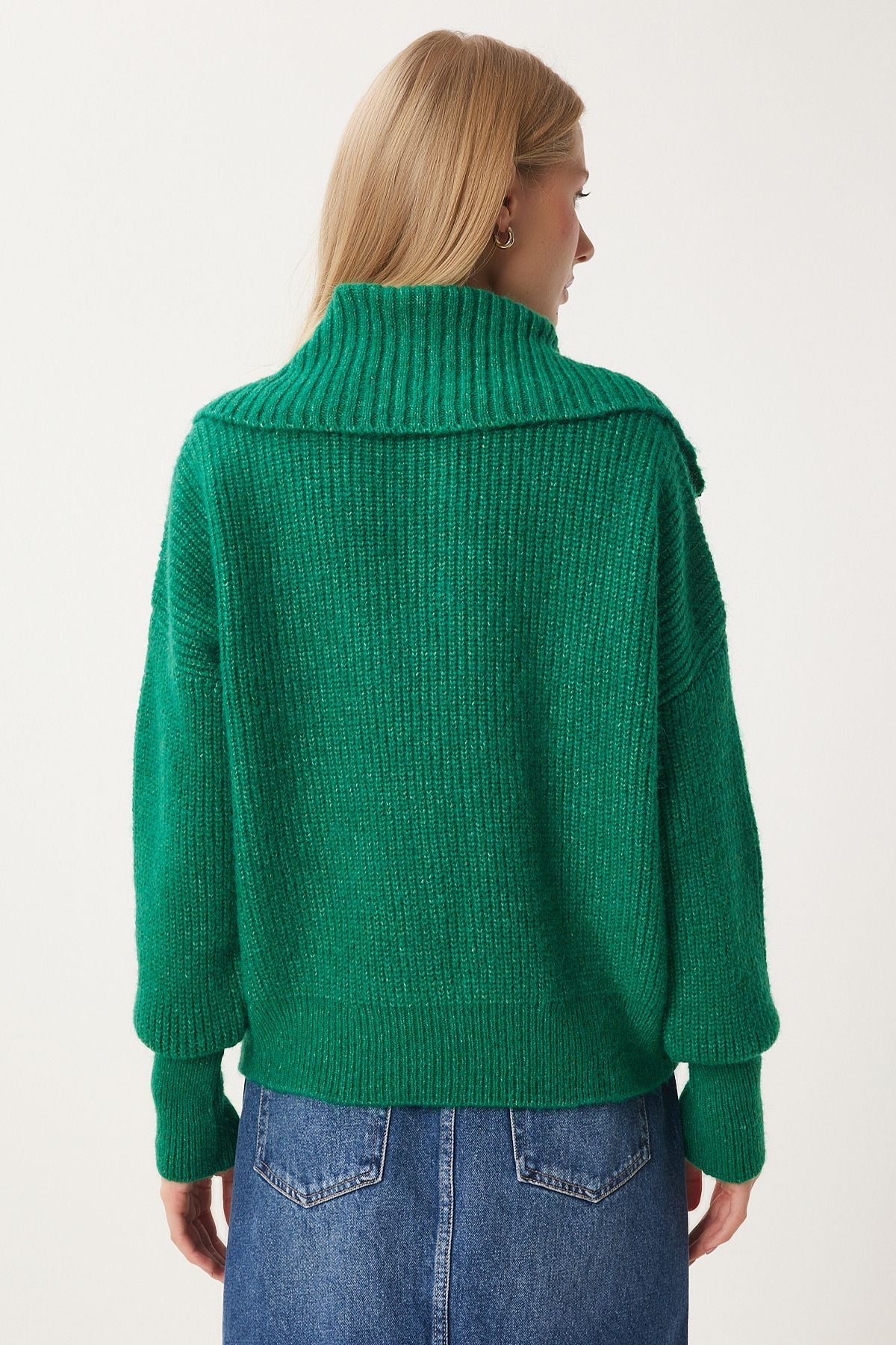 Female Green Zippered Neck knitwear cardigan MX00173