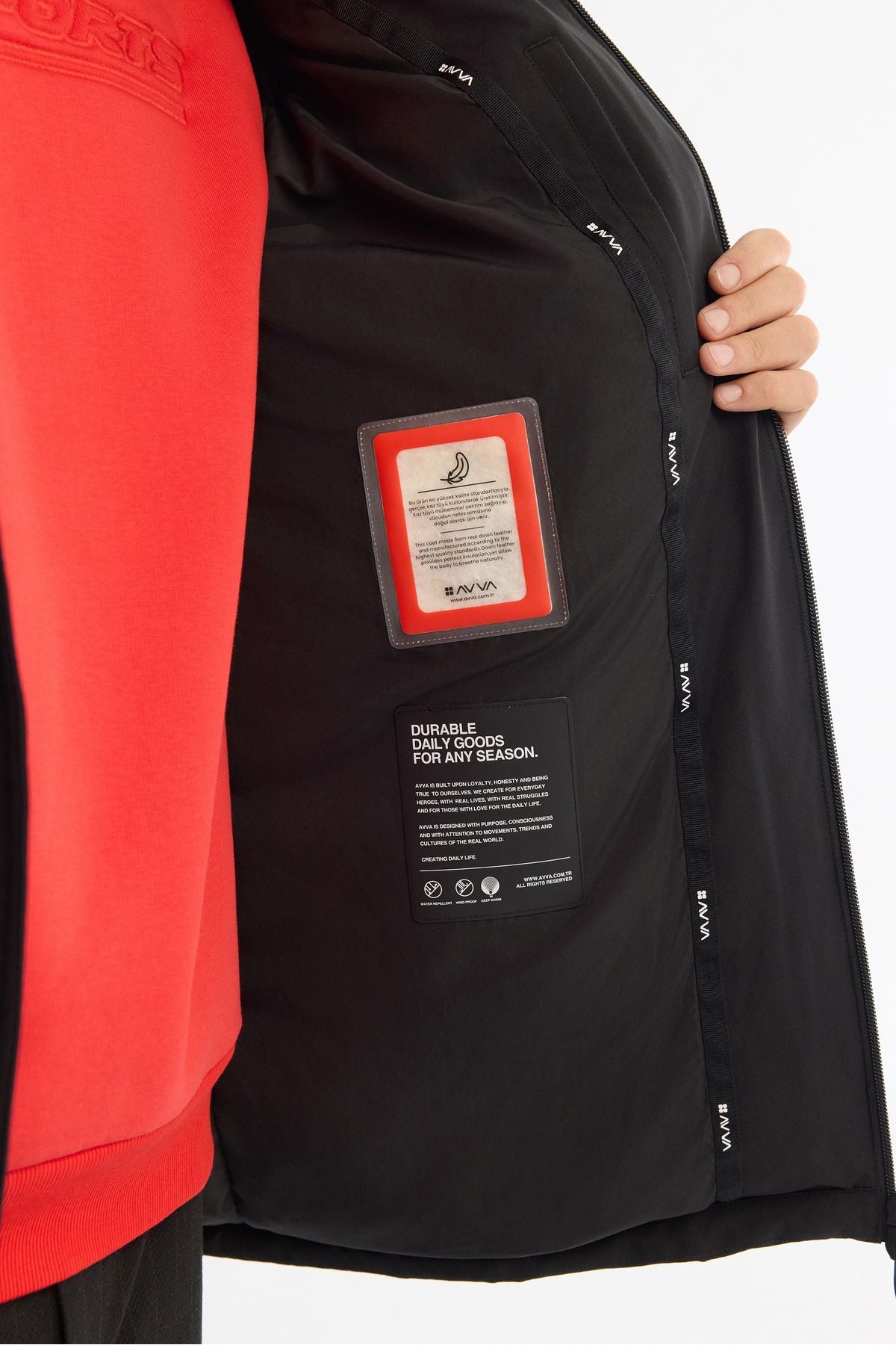 Men's black hooded water -driven windproof goose feather coat A42y6044