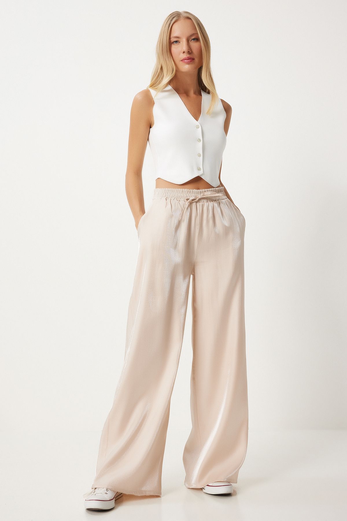 Women's cream bright surface pants an00210
