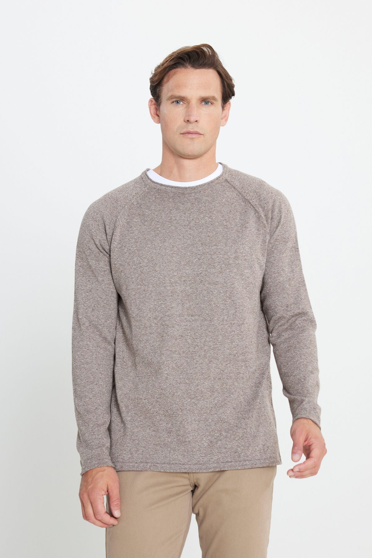 Men's Coffee-Equipment Standard Fit Normal Cut Bike Cotton Cotton Muline Patterned Knitwear Kazakh