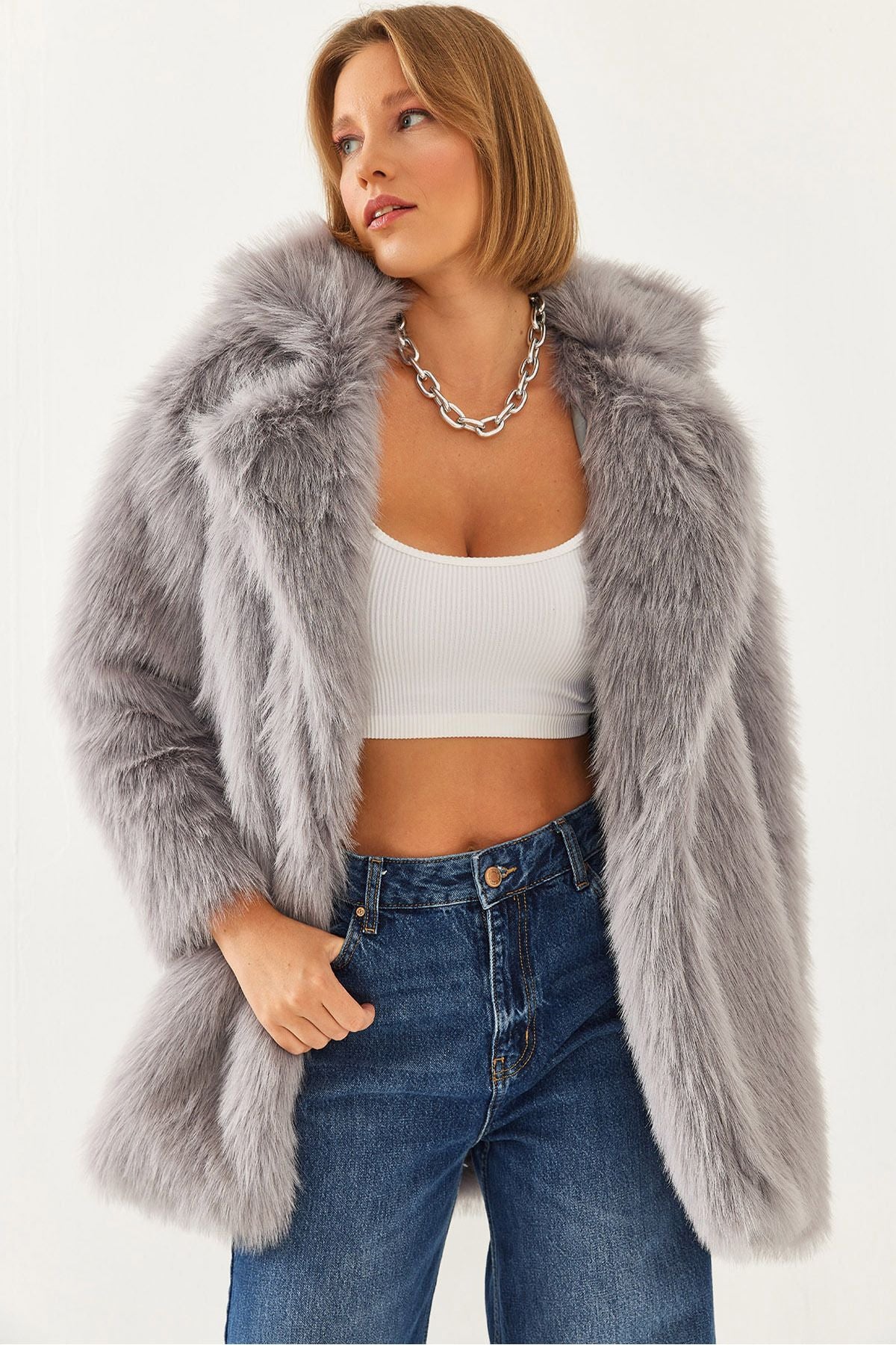 Women's Premium Artificial Long Fur Jacket 2461 60251923