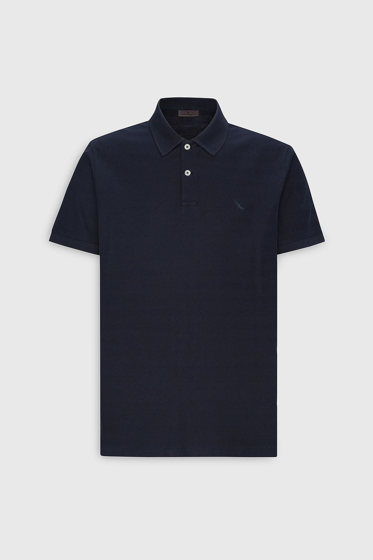 Men's Navy blue slim fit narrow cut 100 %cotton jacquard polo collar t -shirt