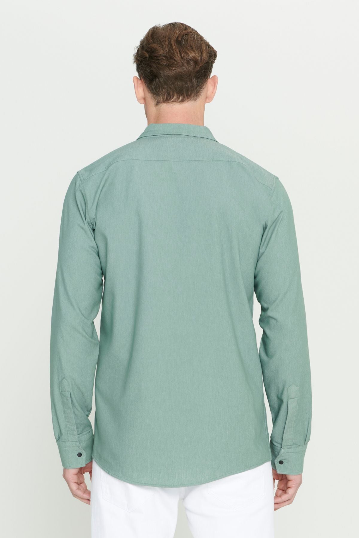 Men's green slim fit narrow cut classic collar cotton shirt
