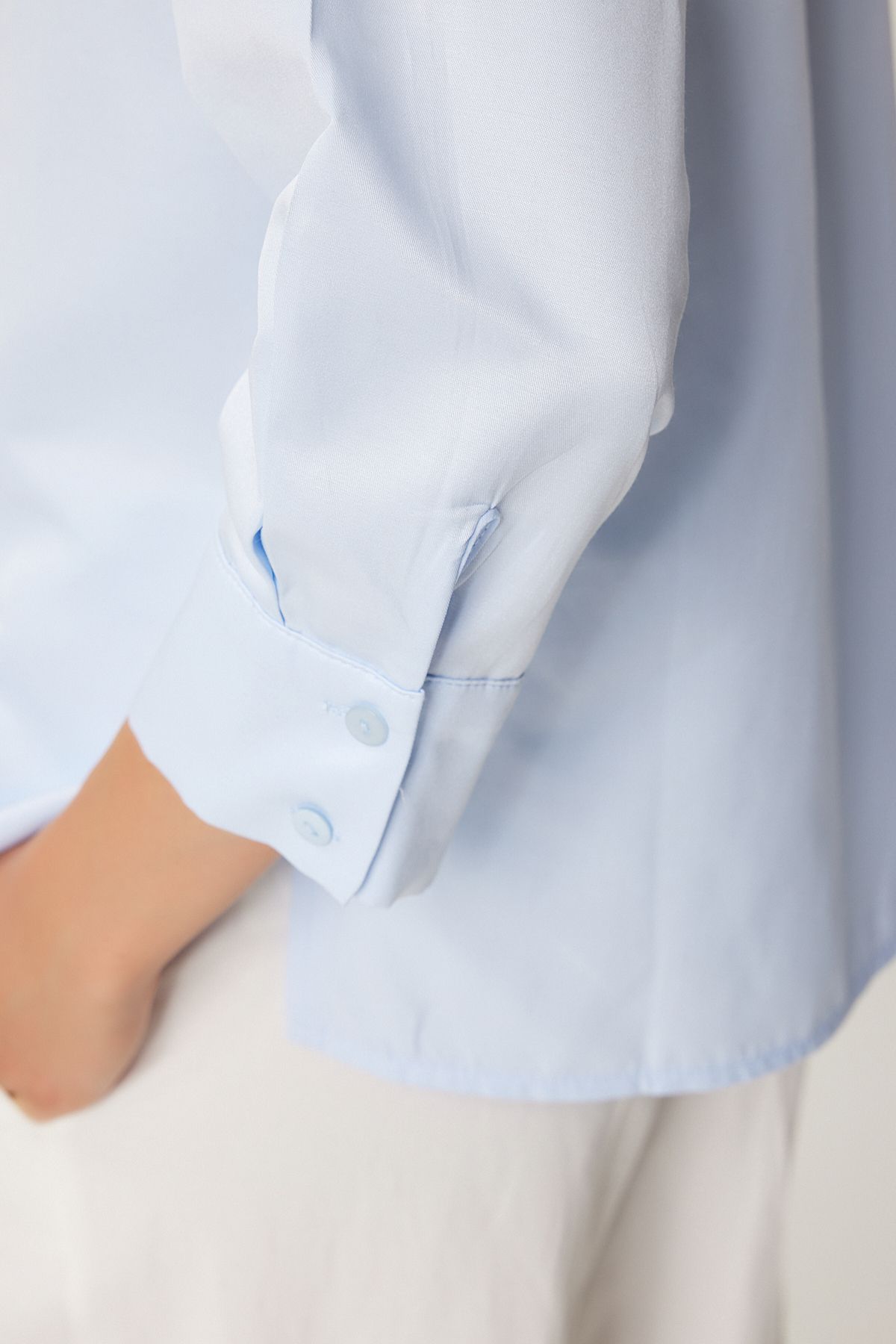 Kadın Gök Mavi Oversize Basic Gömlek  FN03260