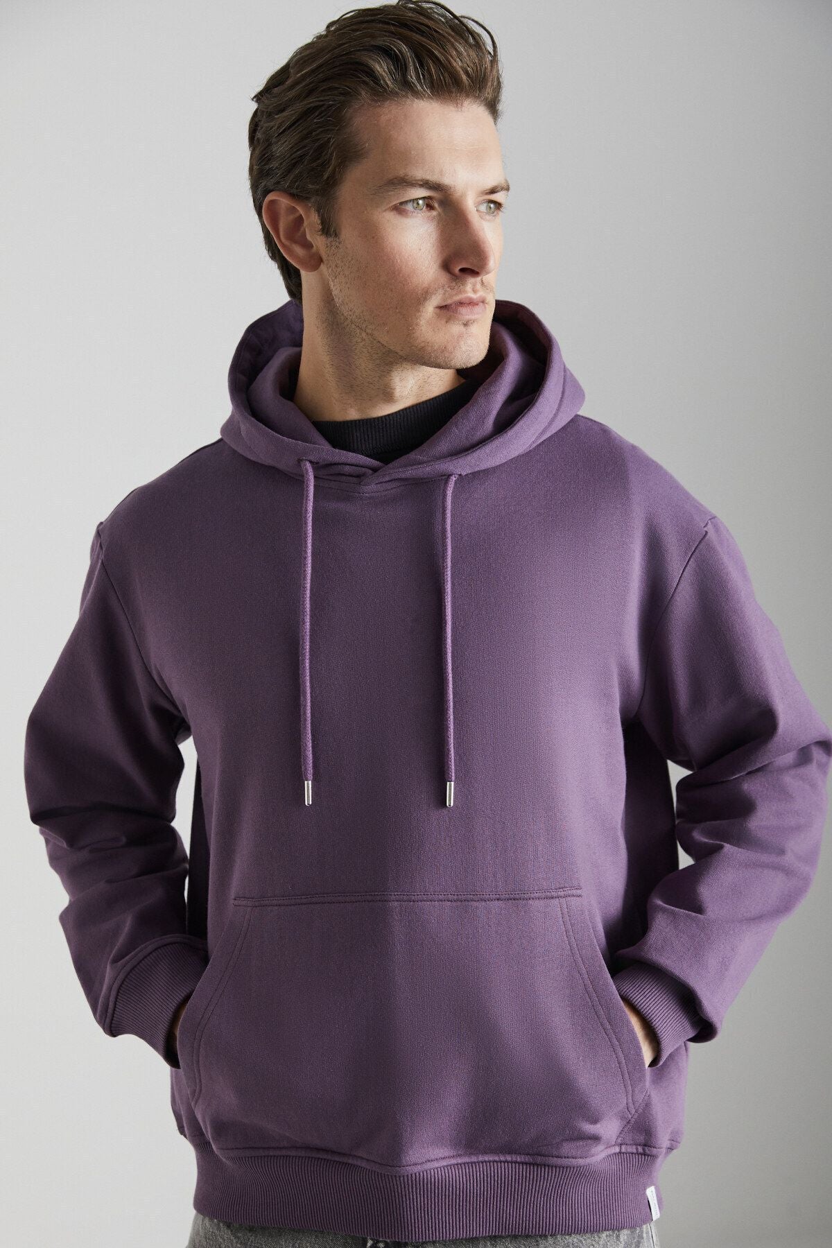 Yokohama Men's Içi Polar with soft regular kangaroo pocket with hooded purple sweatshirt