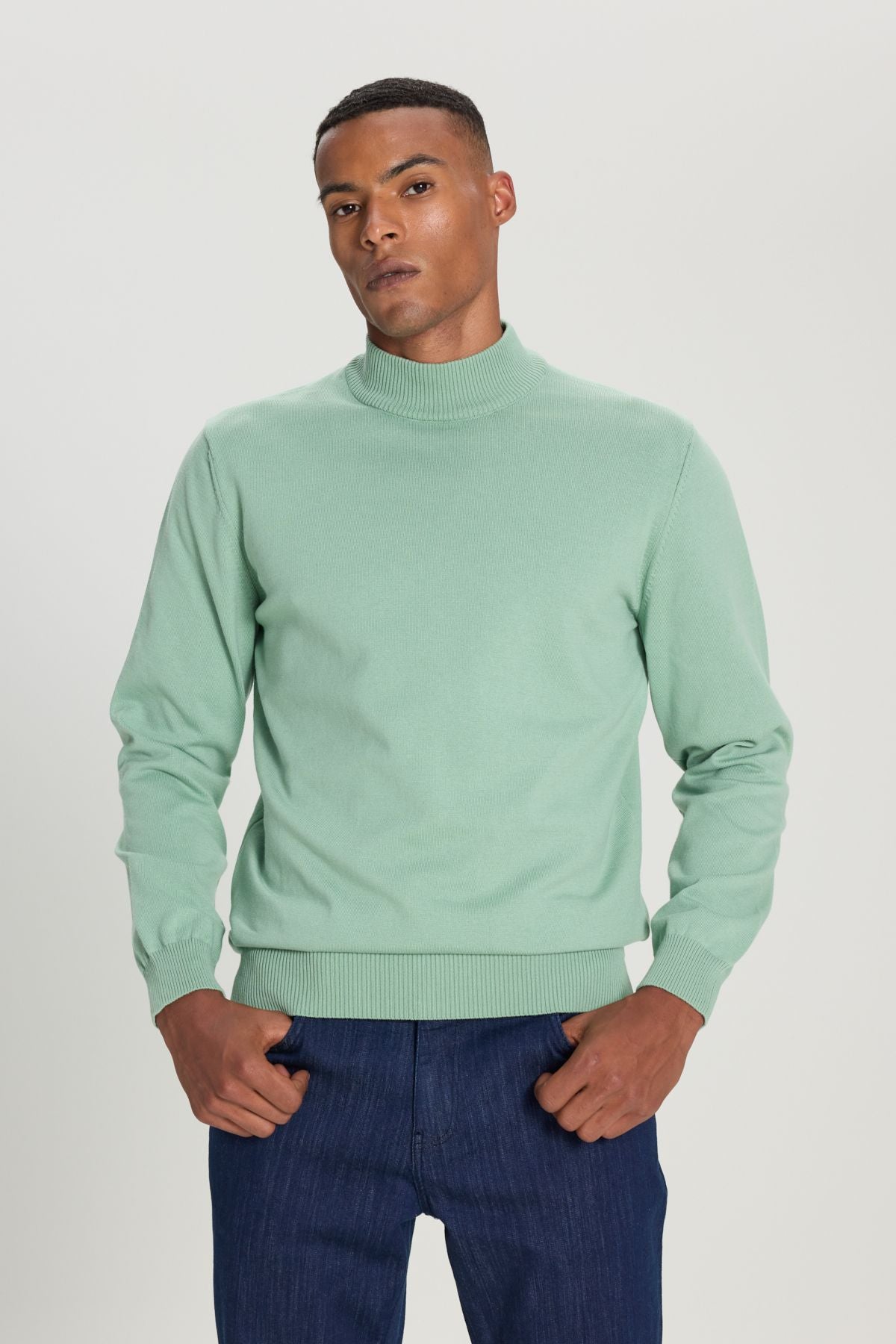 Men's Water Green Cotton Standard Fit Normal Cut HALF FISHER YAKA KNIT