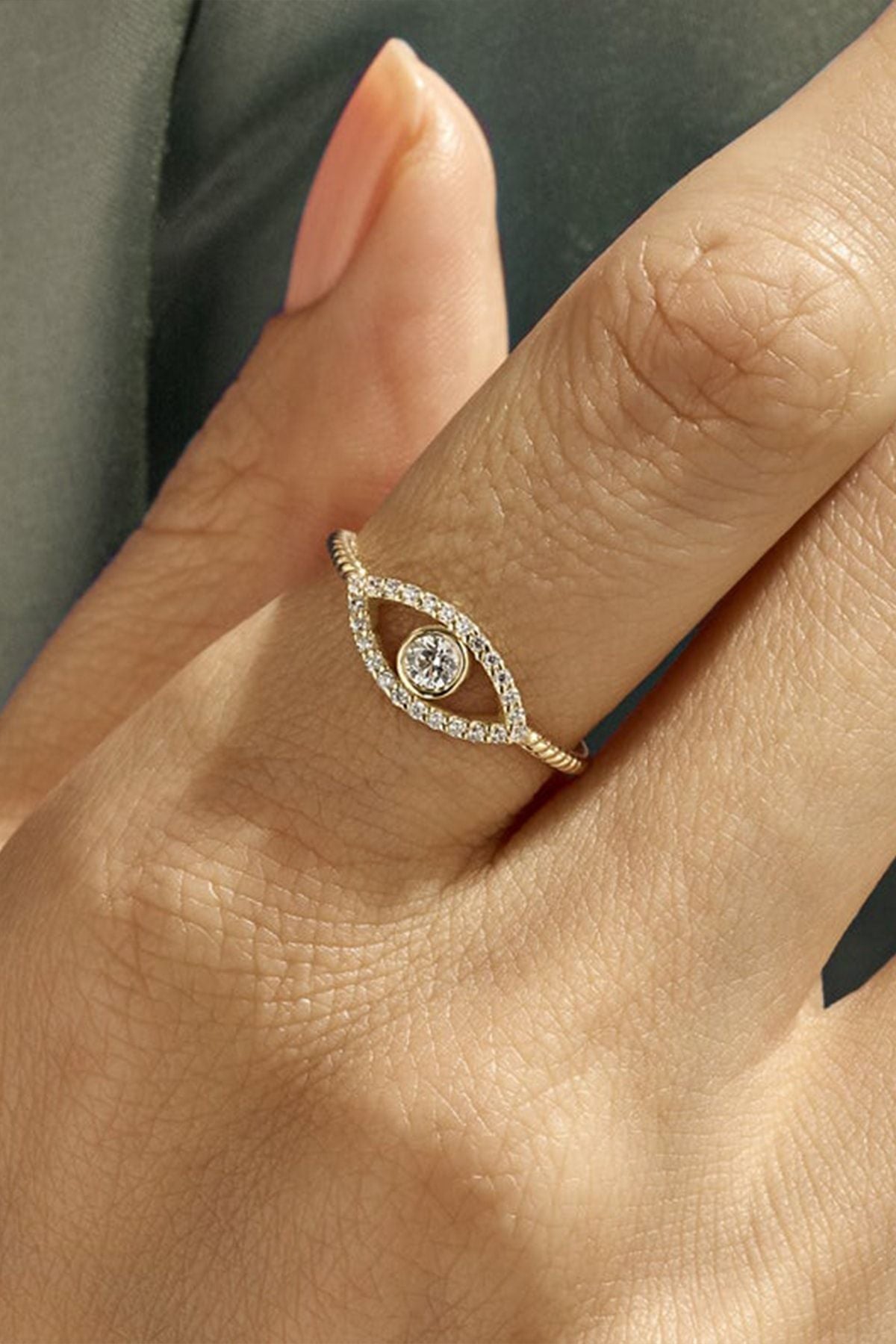 EYE FIGURE Zircon Stone Adjustable 14 K Gold Plated Woman Ring