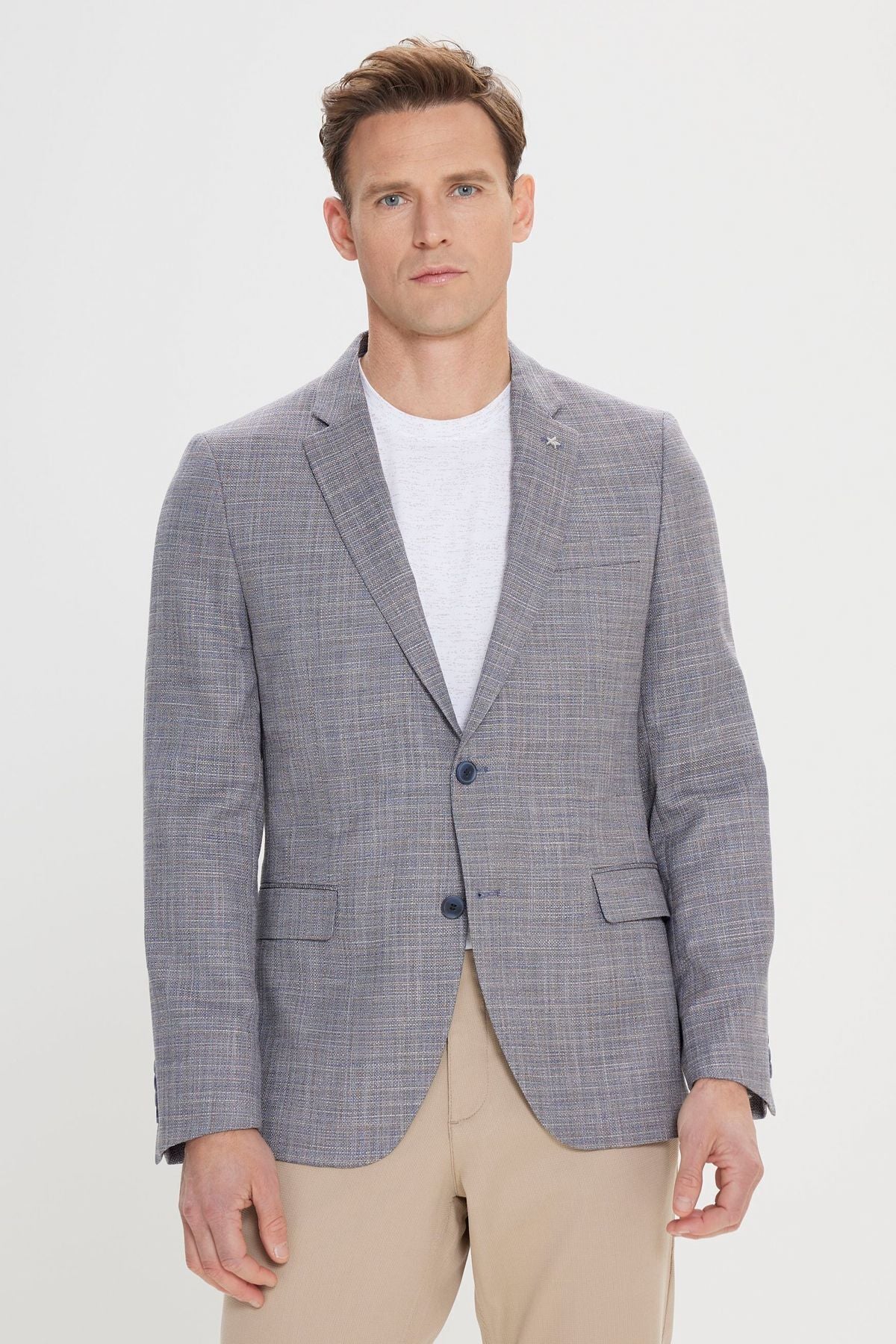 Men's Navy Blue Comfort Fit Casual Cut Mono Yaka Casual Blazer Jacket