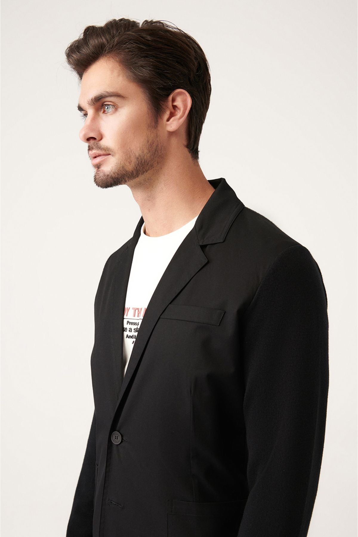 Men's Black Mono Yaka Primary Triko Detailed Jacket A31y4001