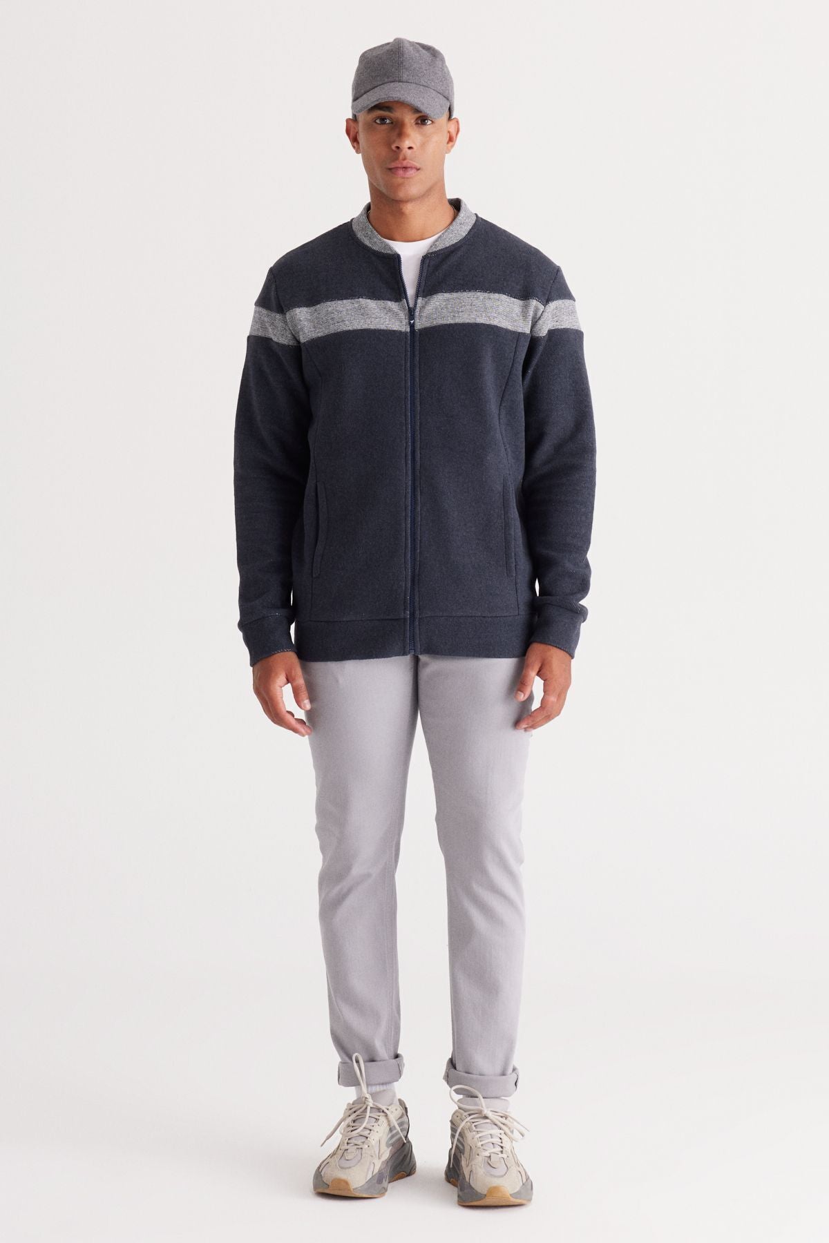 Men's Indigo Melanj Oversize Fit Plenty Cut Içi Polar 3 IP College Cotton Cotton Sweatshirt Jacket