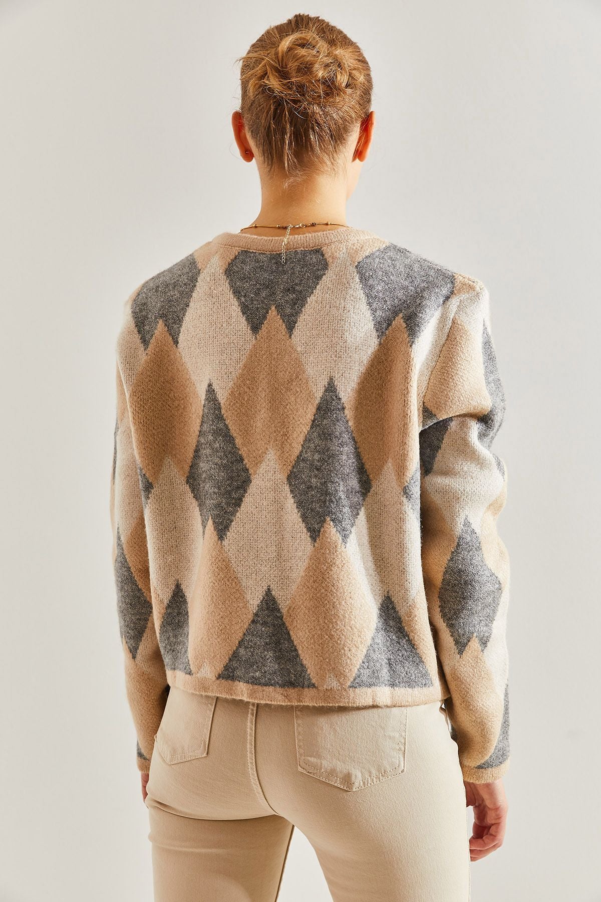 Women's baklava patterned knitwear cardigan