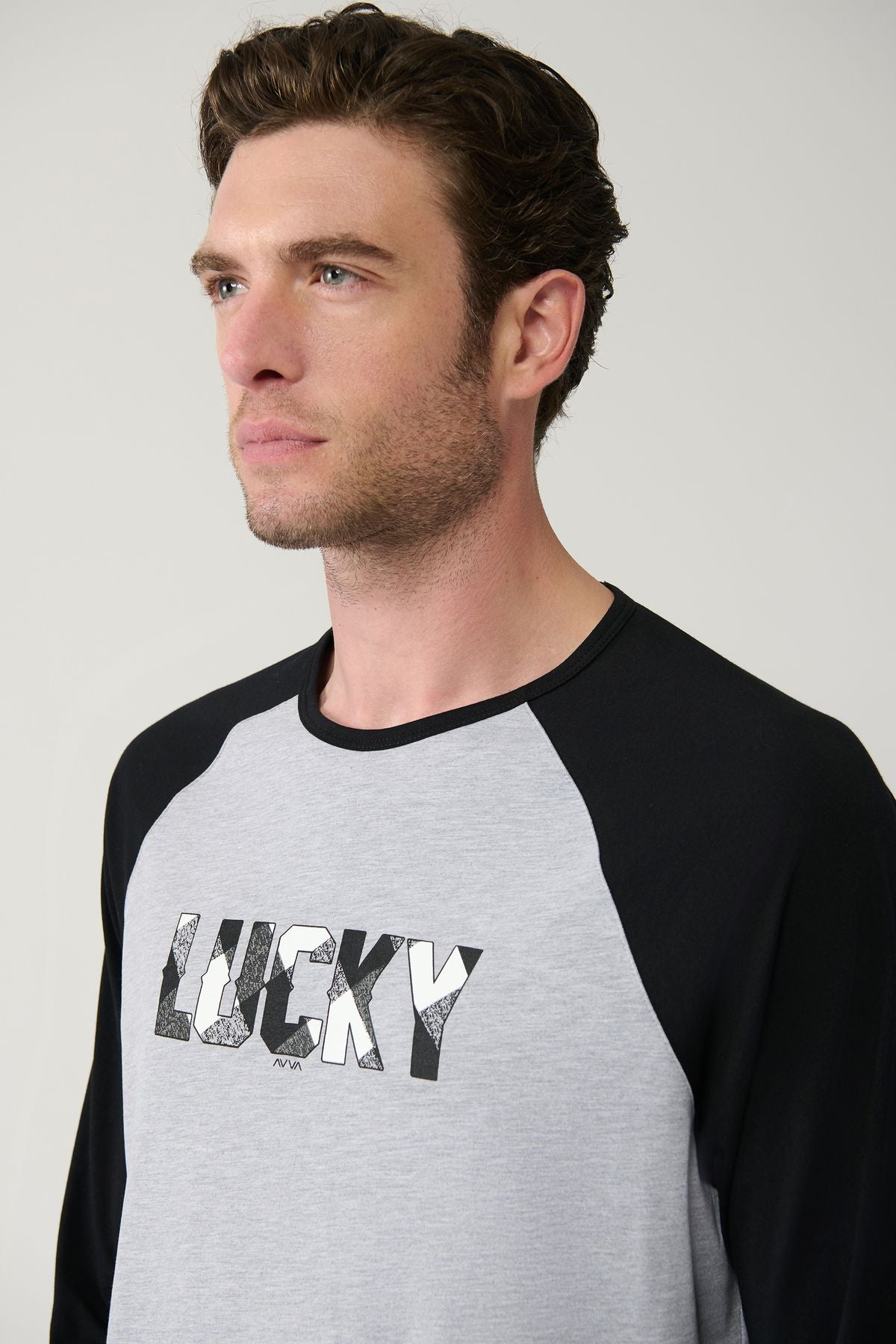 Men's gray bike collar cotton reglan special box pajama set E003305
