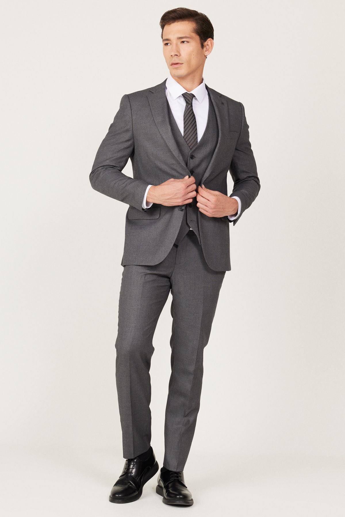 Men's anthracite slim fit narrow cut Mono collar Amesty Vest Suit Suit