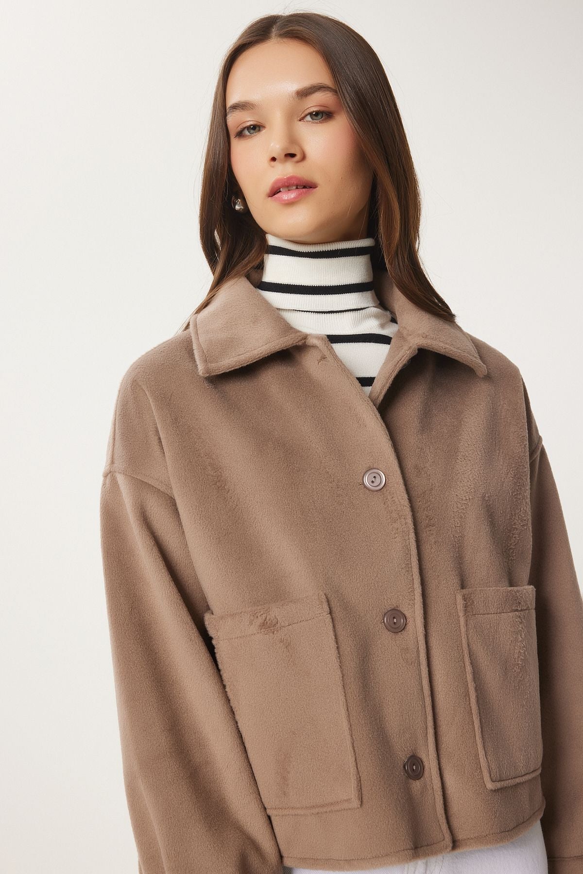 Female mink wide pocket soft stamp jacket FN03445