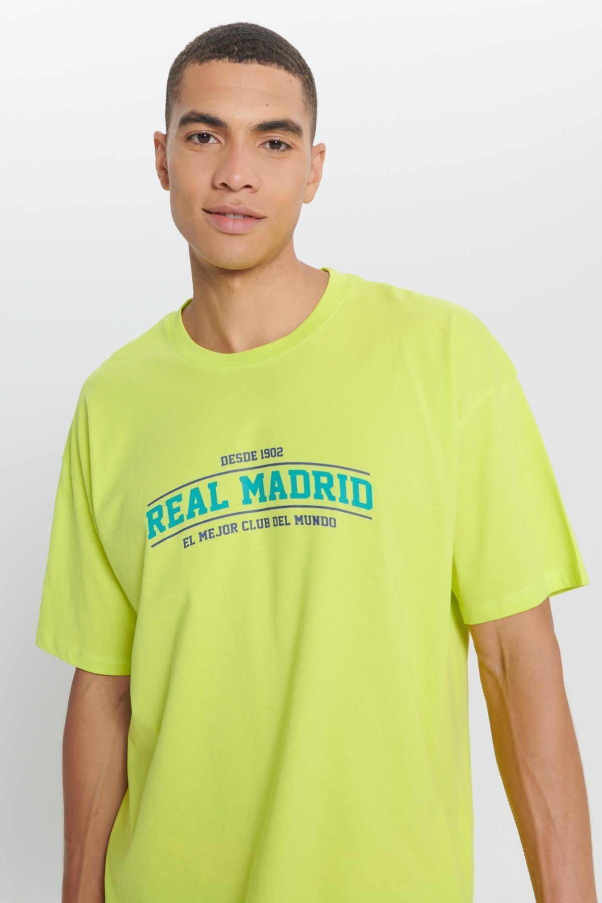 Male Yellow Real Madrid Licensed Licensed Oversize Fit Plenty Plenty 100 %Cotton Bicycle Collar T -shirt