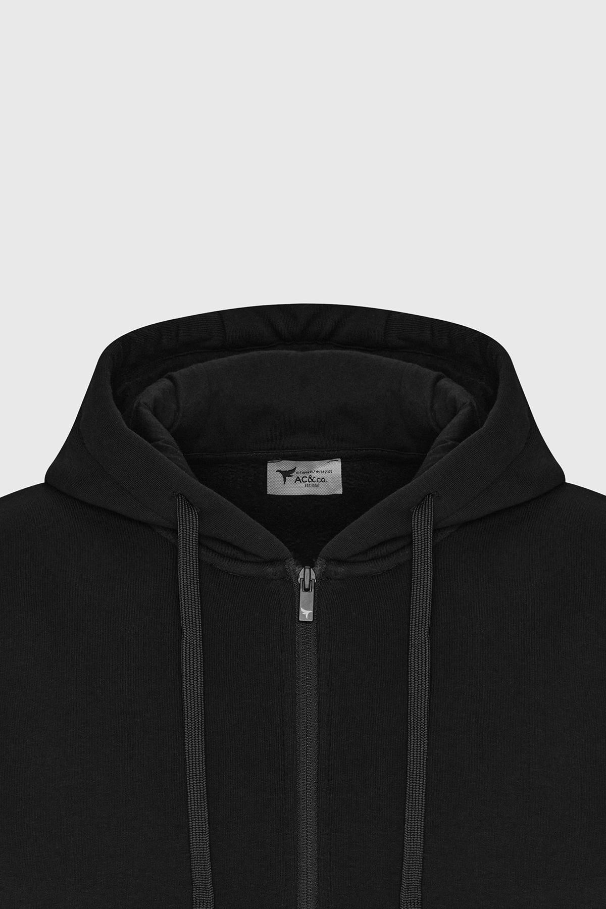 Men's Black Standard Fit Normal Cutting Içi Polar 3 -Tick Hoped Zippered Sweatshirt Jacket