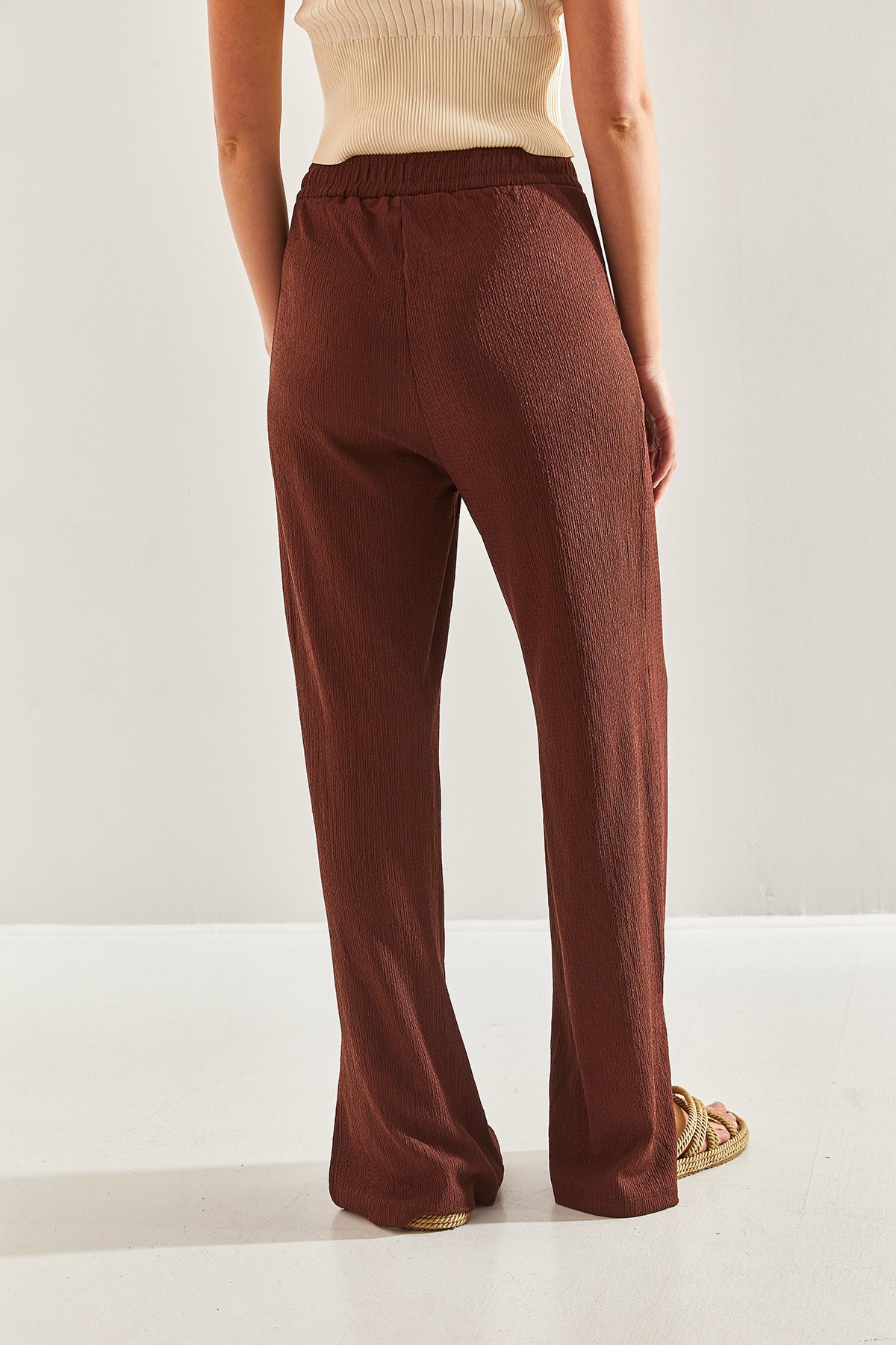 Women's waist rubber palazzo side slit trousers 60171010