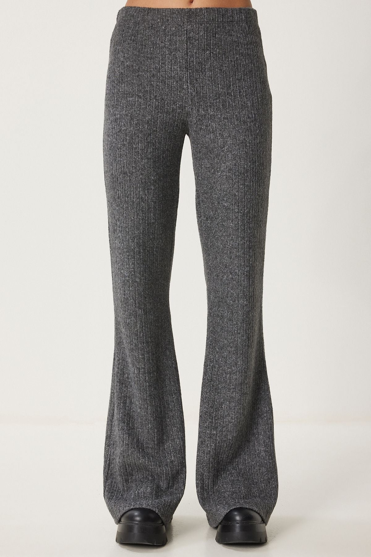Woman anthracite comfortable wick knitted blouse trousers set RG00047