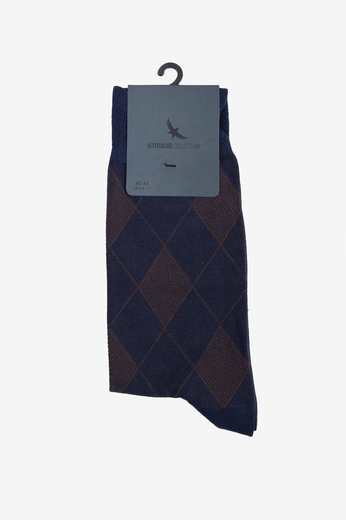 Men's Navy blue-brown patterned single socks