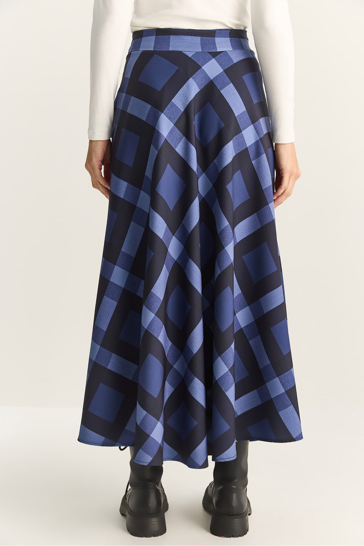 Women's Plaid Patterned Lined Maxi Flared Skirt DE251118 60283879