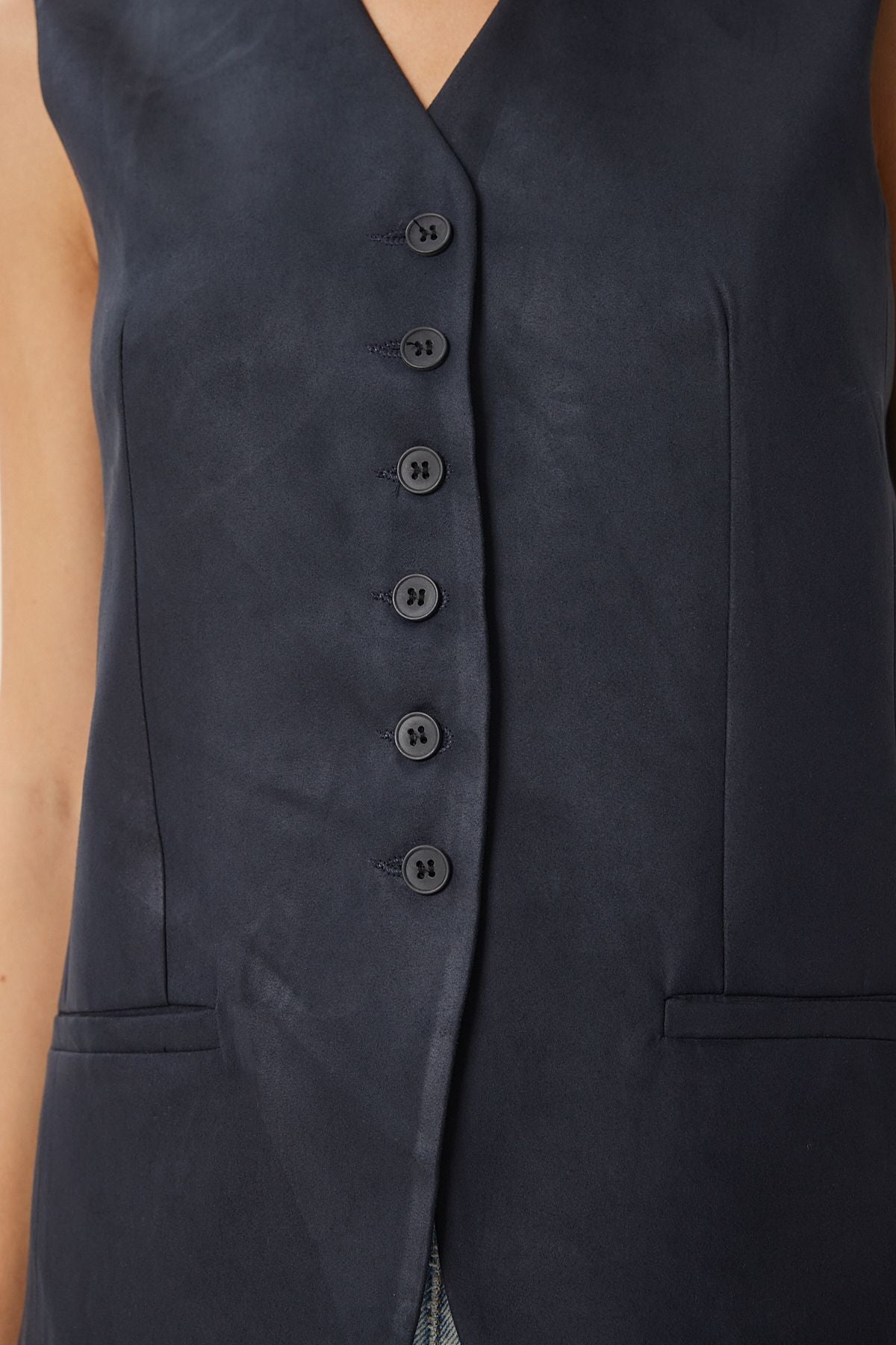 Woman Navy Blue V -Yaka Nubuk Vest FN03387