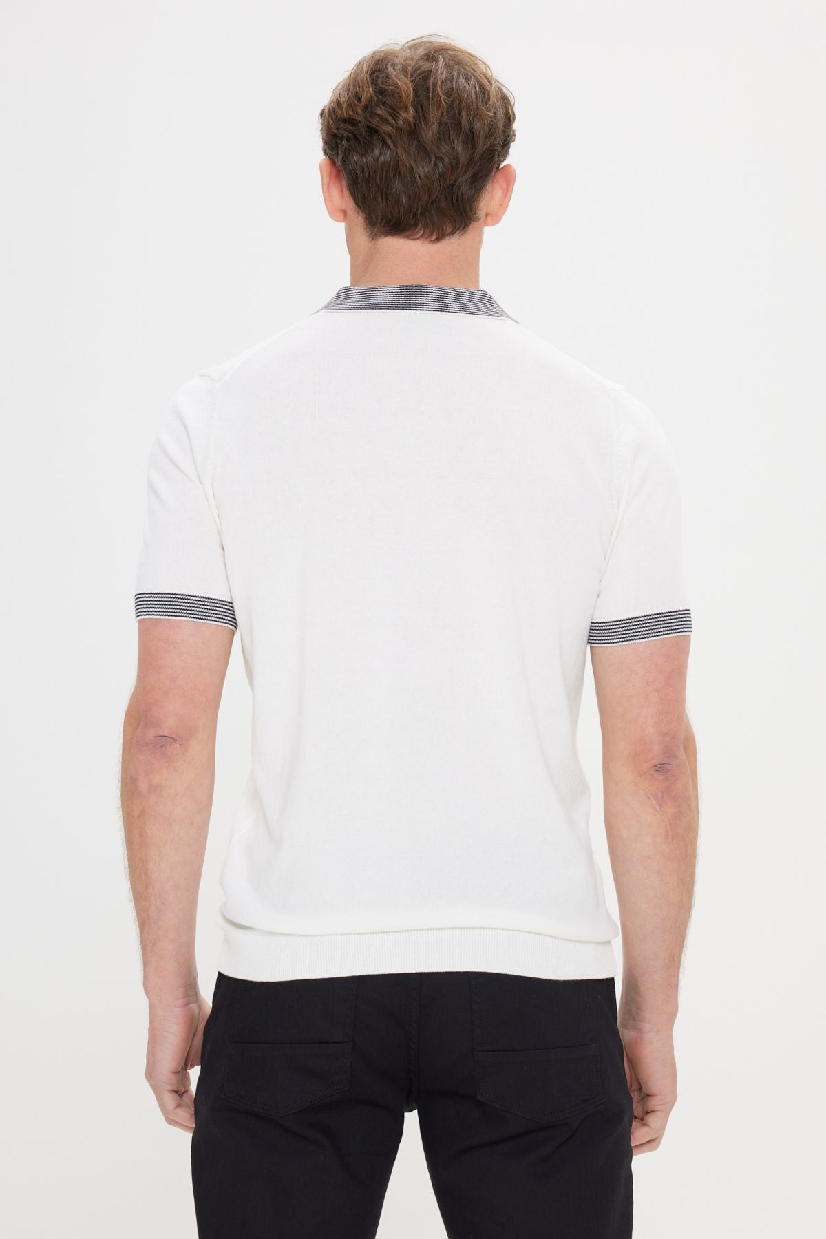 Men's Ecru Standard Fit Normal Cut Polo Yaka 100 %Cotton Knitwear T -shirt