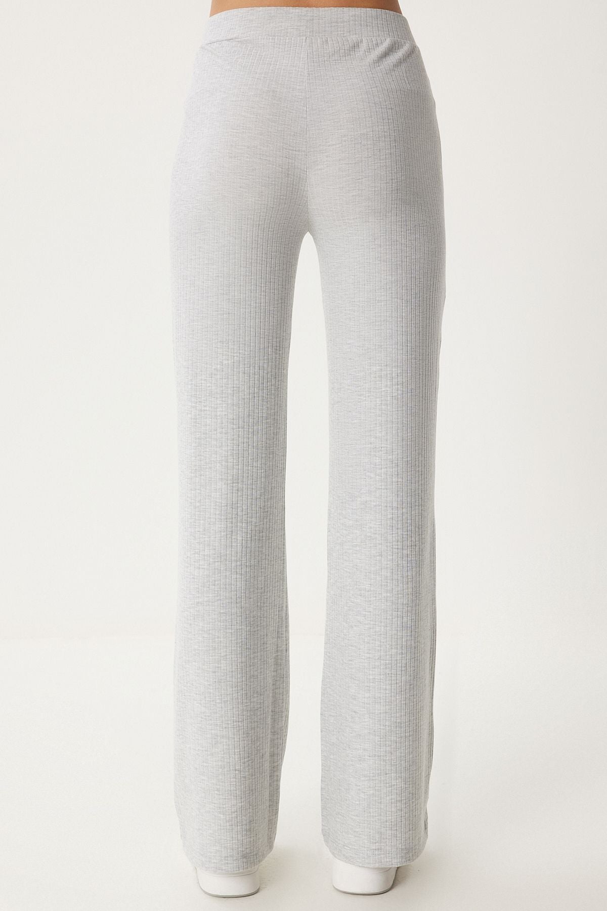 Woman Light Gray Casual Wick Knitting Blouse Pants Set OW00054