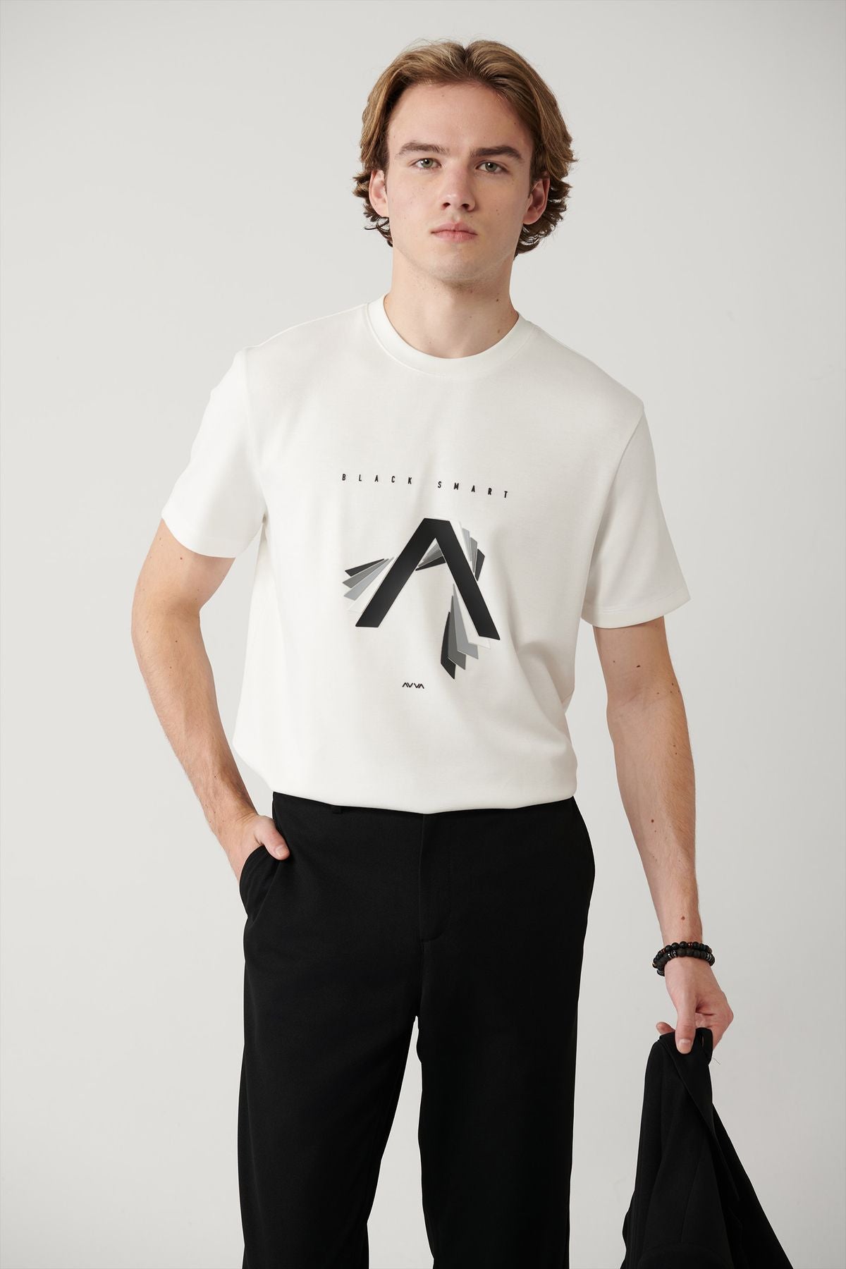Men's White Bicycle Collar Printed Interlok T-Shirt A41y1199