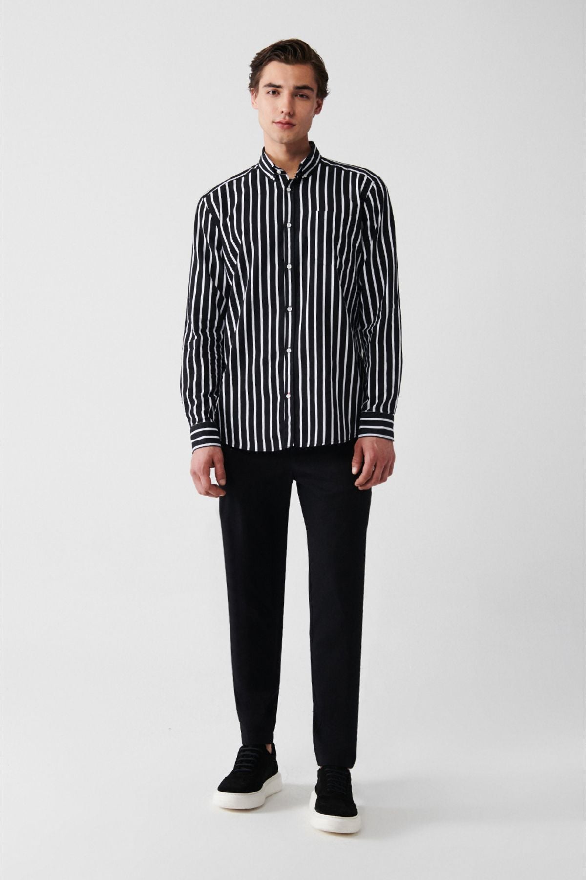Men's black 100 %cotton oxford striped shirt A31y2055