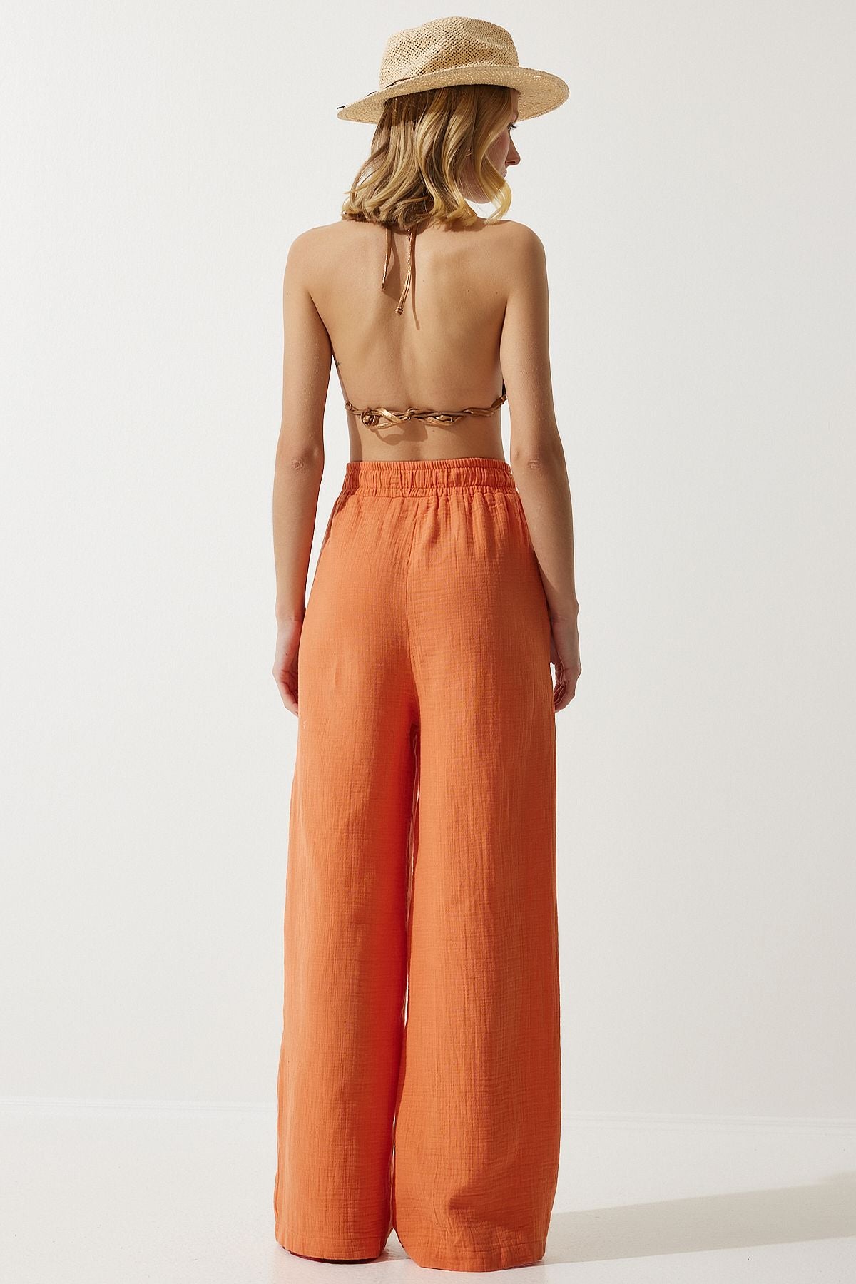 Women Orange Muslin Palazzo Pants MX00160
