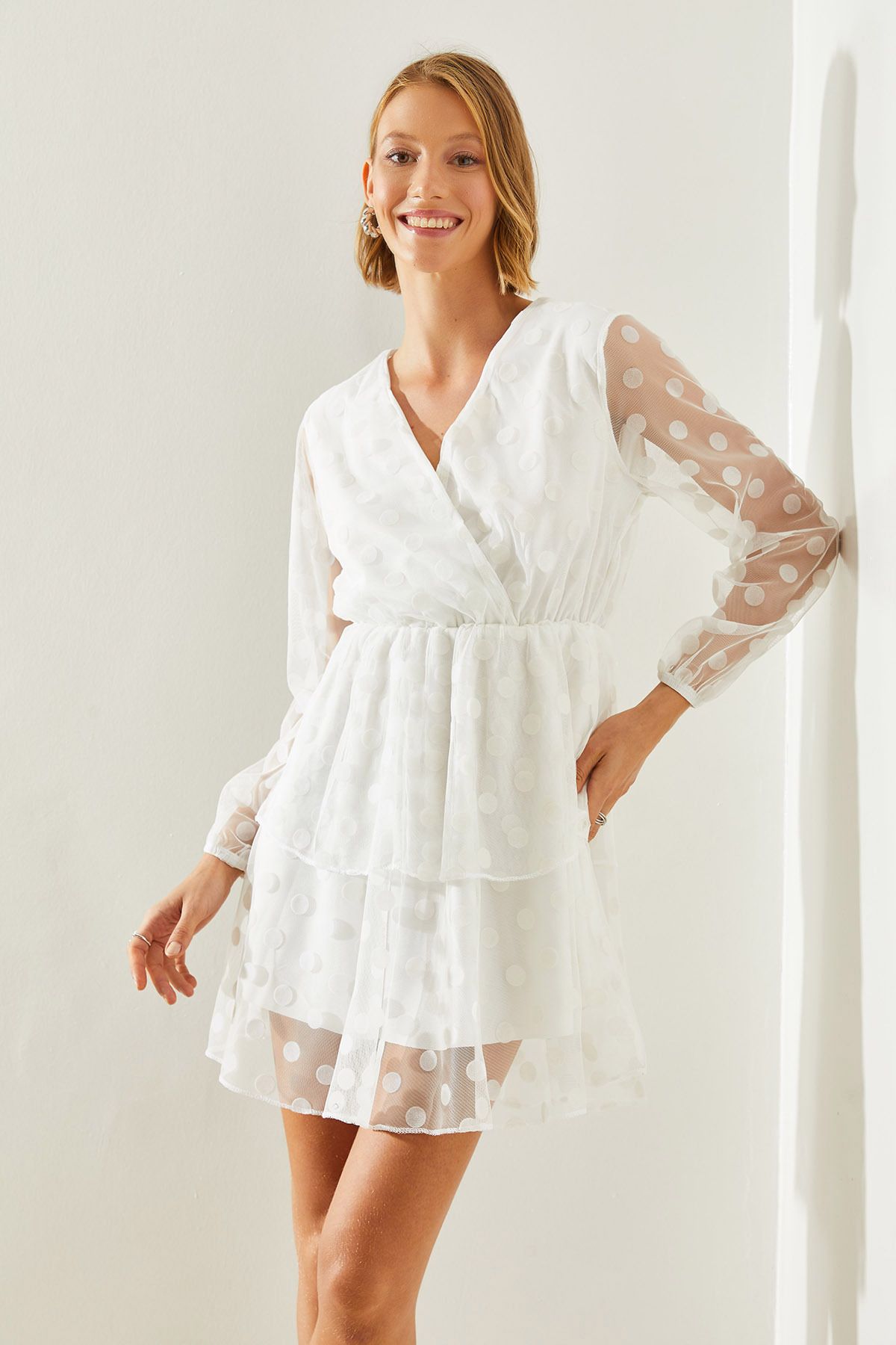 Female Anvelop Yaka Skirt Floor Points Tulle Detailed Dress 21165 60251645