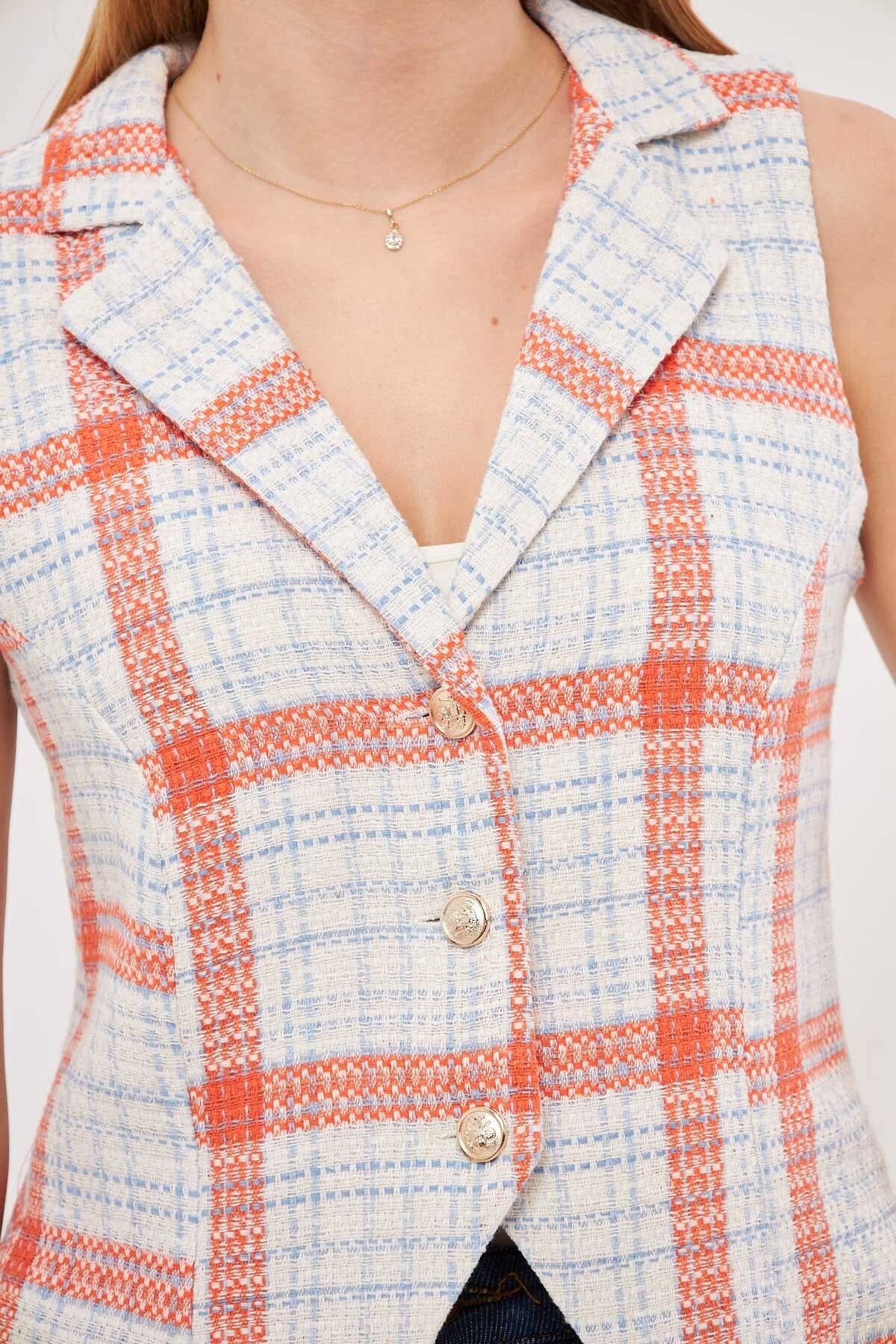 Female Orange-Blue Men's Collar Sitting on the Body Primary Vest ARM-25K001032
