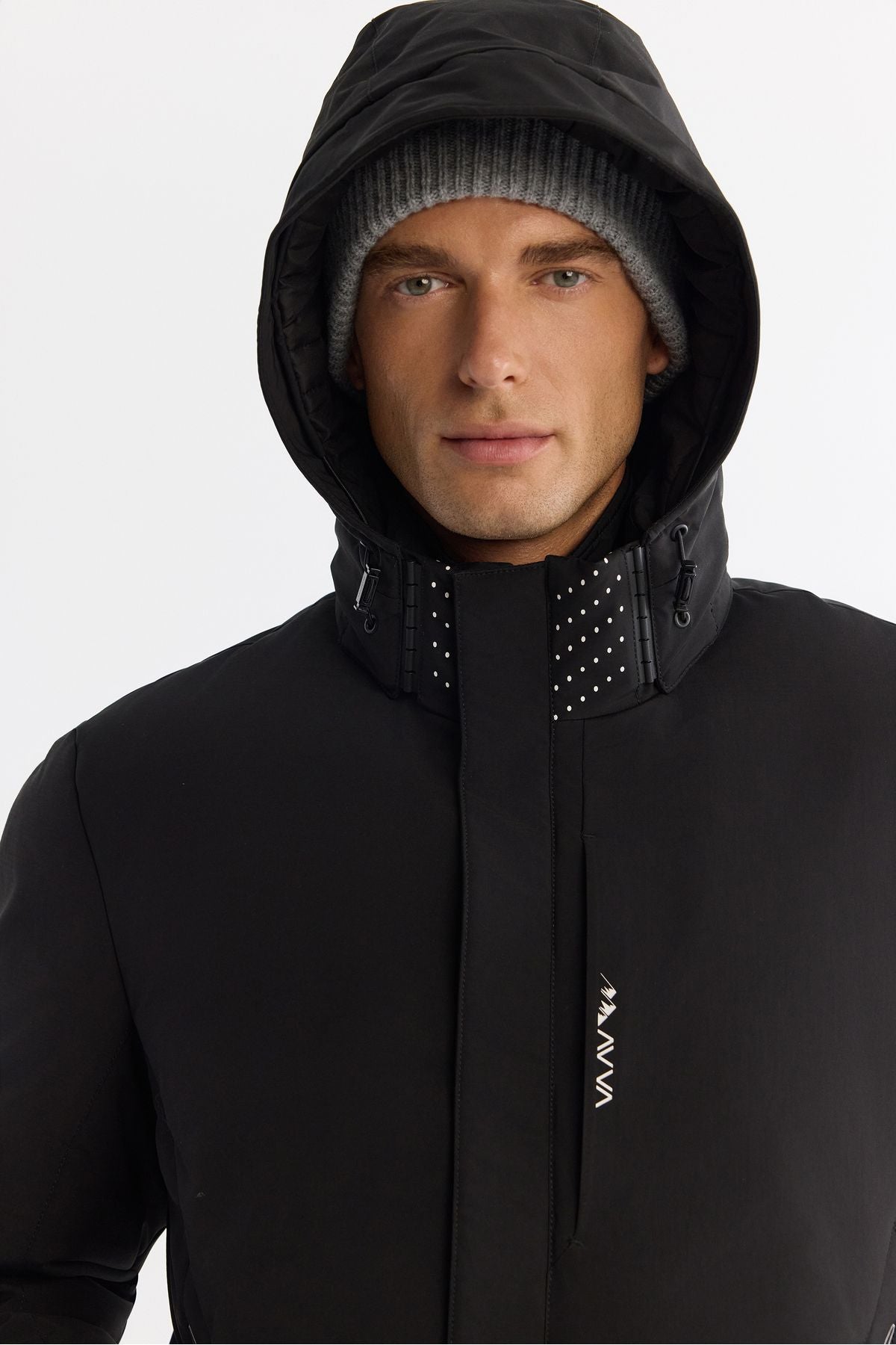 Men's black hooded water repulsion windproof -20 degrees resistant swelling ski coat A42y6159