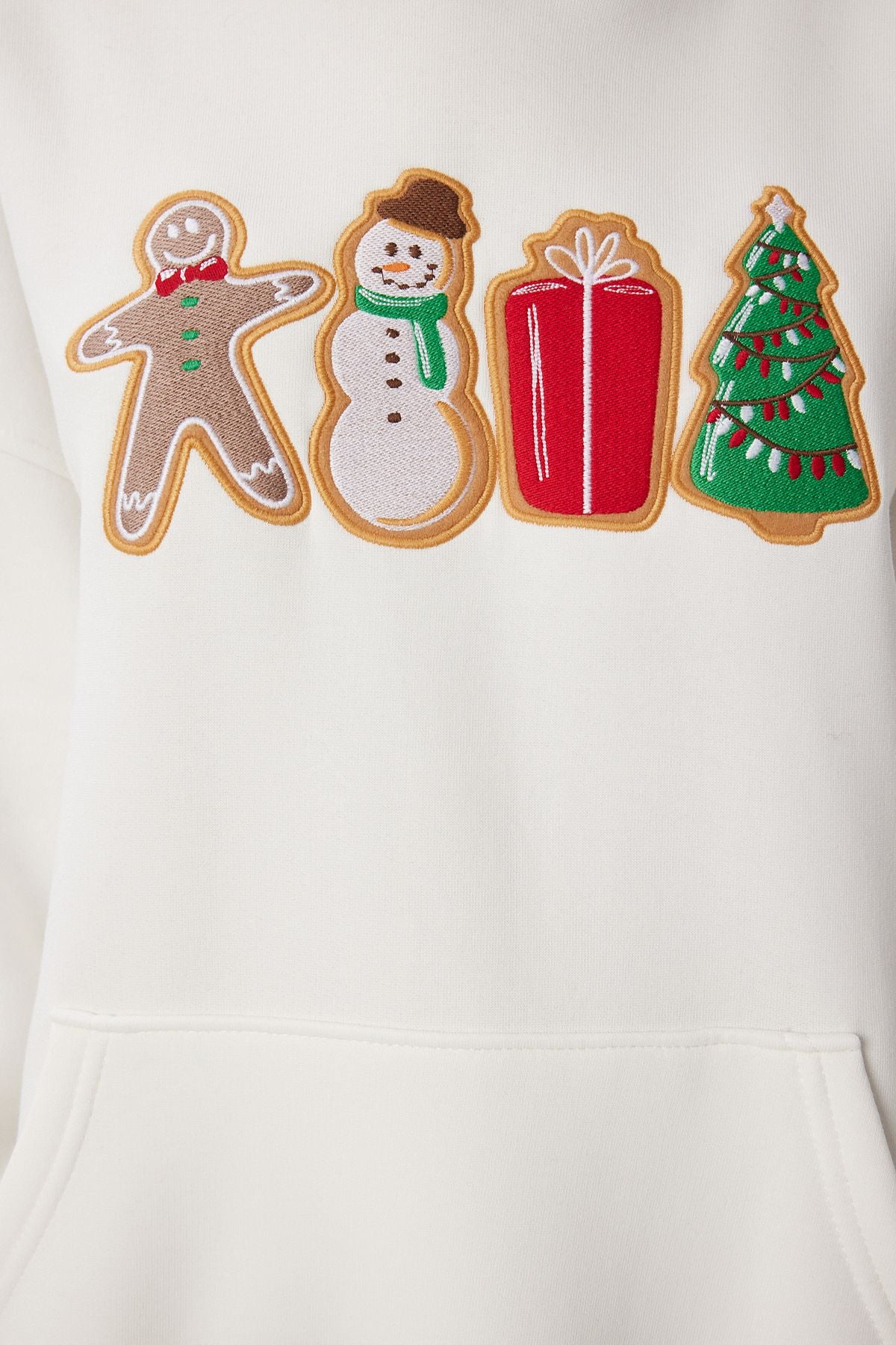 Woman Ecru Christmas Themed Hooded Shadon Sweatshirt TQ00001