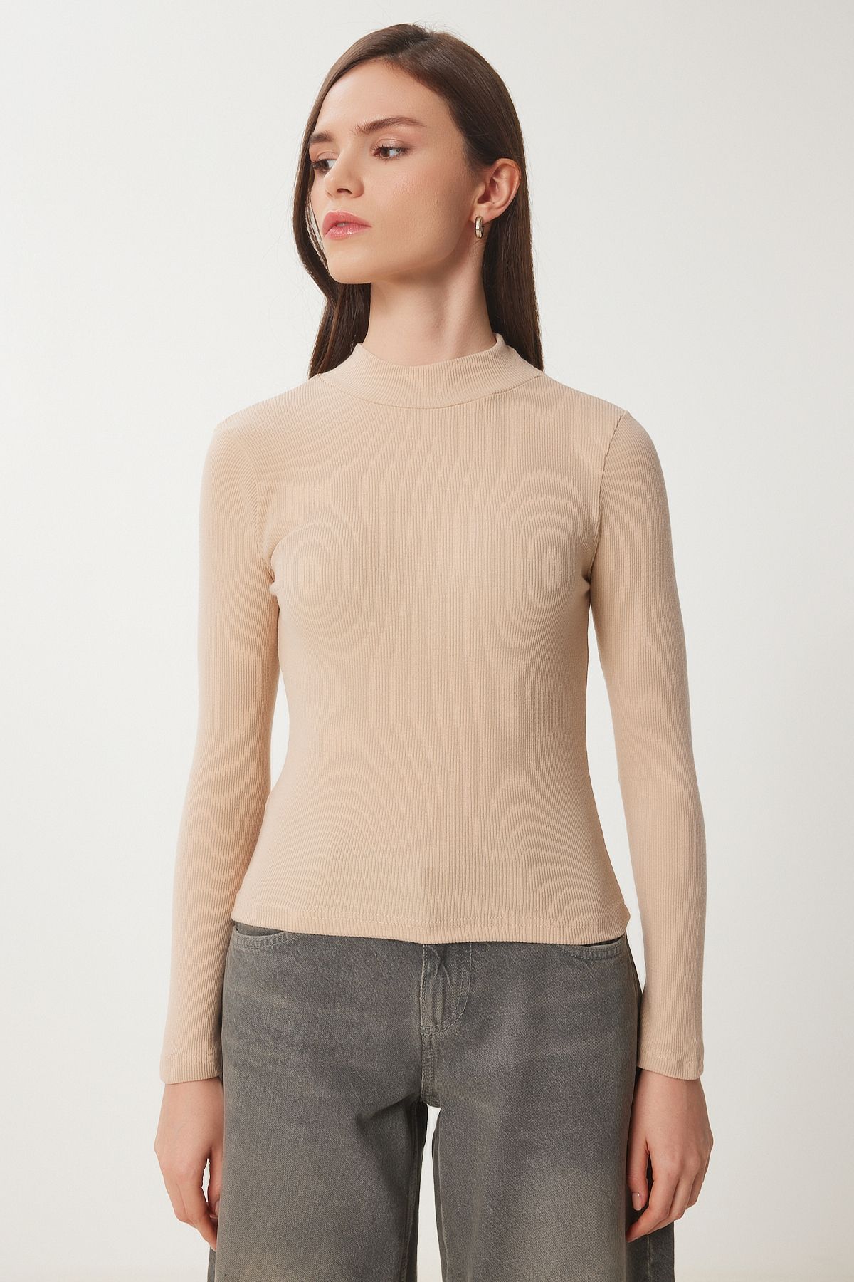 Women's cream fisherman collar wick knitted blouse GT00054