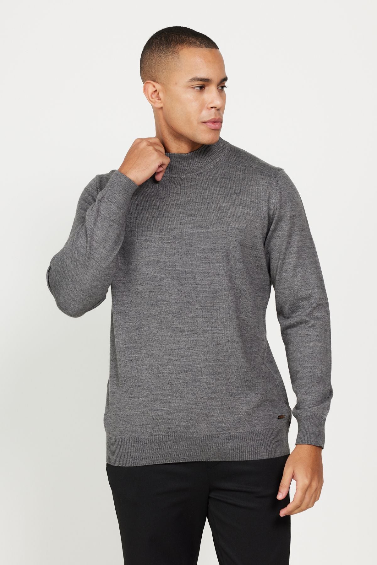 Standard Fit Normal Cut Full Fisherman Yaka Anthracite-Melanj knitwear sweater